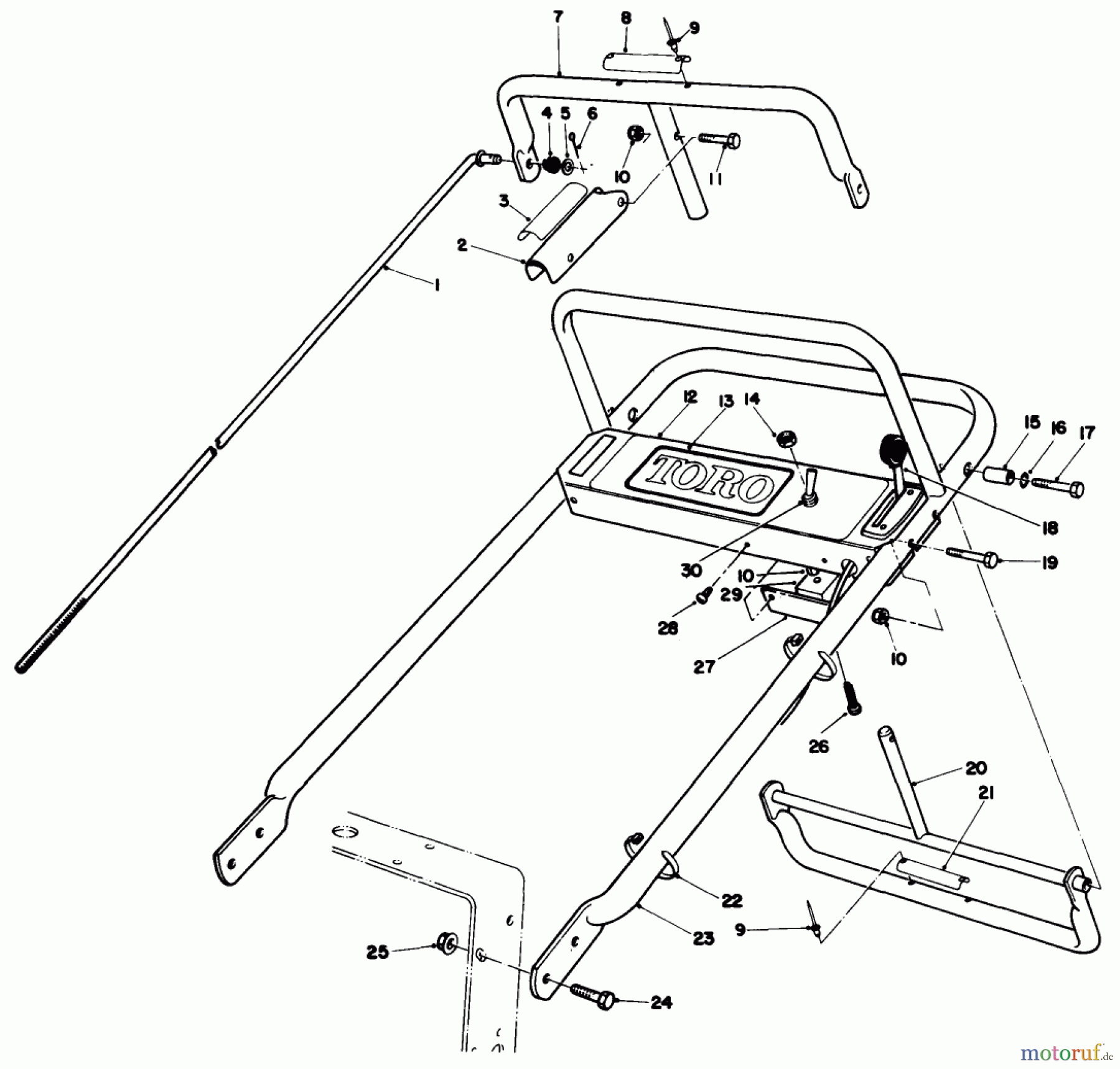 Toro Neu Mowers, Drive Unit Only 30113 - Toro Mid-Size Proline Gear Traction Unit, 8 hp, 1988 (8000001-8999999) HANDLE ASSEMBLY