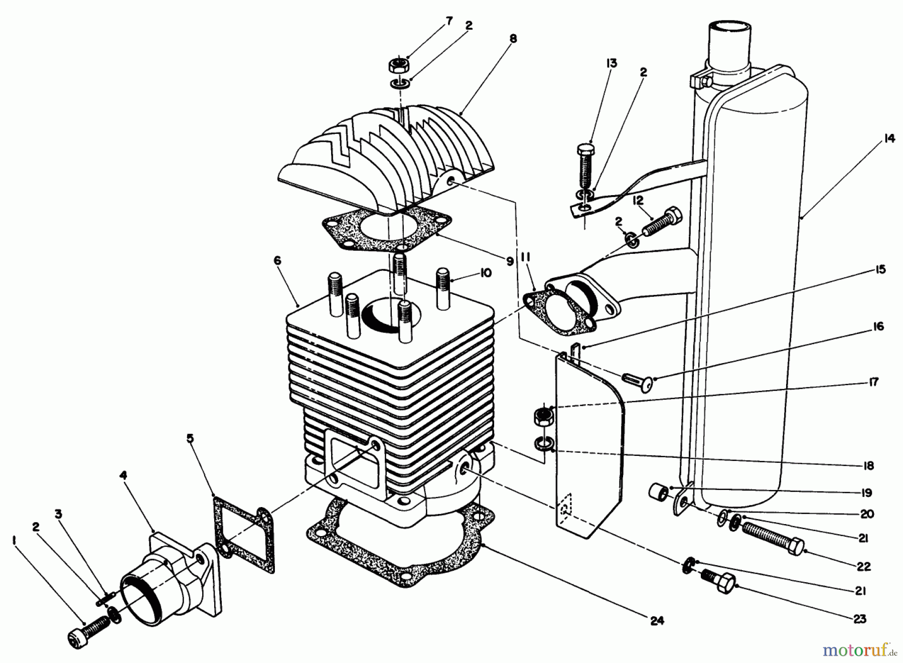  Toro Neu Mowers, Drive Unit Only 30113 - Toro Mid-Size Proline Gear Traction Unit, 8 hp, 1989 (9000001-9999999) CYLINDER & MUFFLER ASSEMBLY