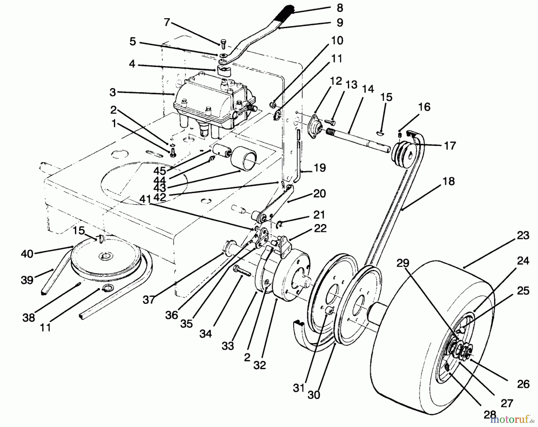 Toro Neu Mowers, Drive Unit Only 30156 - Toro Mid-Size Proline Gear Traction Unit, 12.5 hp, 1994 (490001-499999) AXLE ASSEMBLY