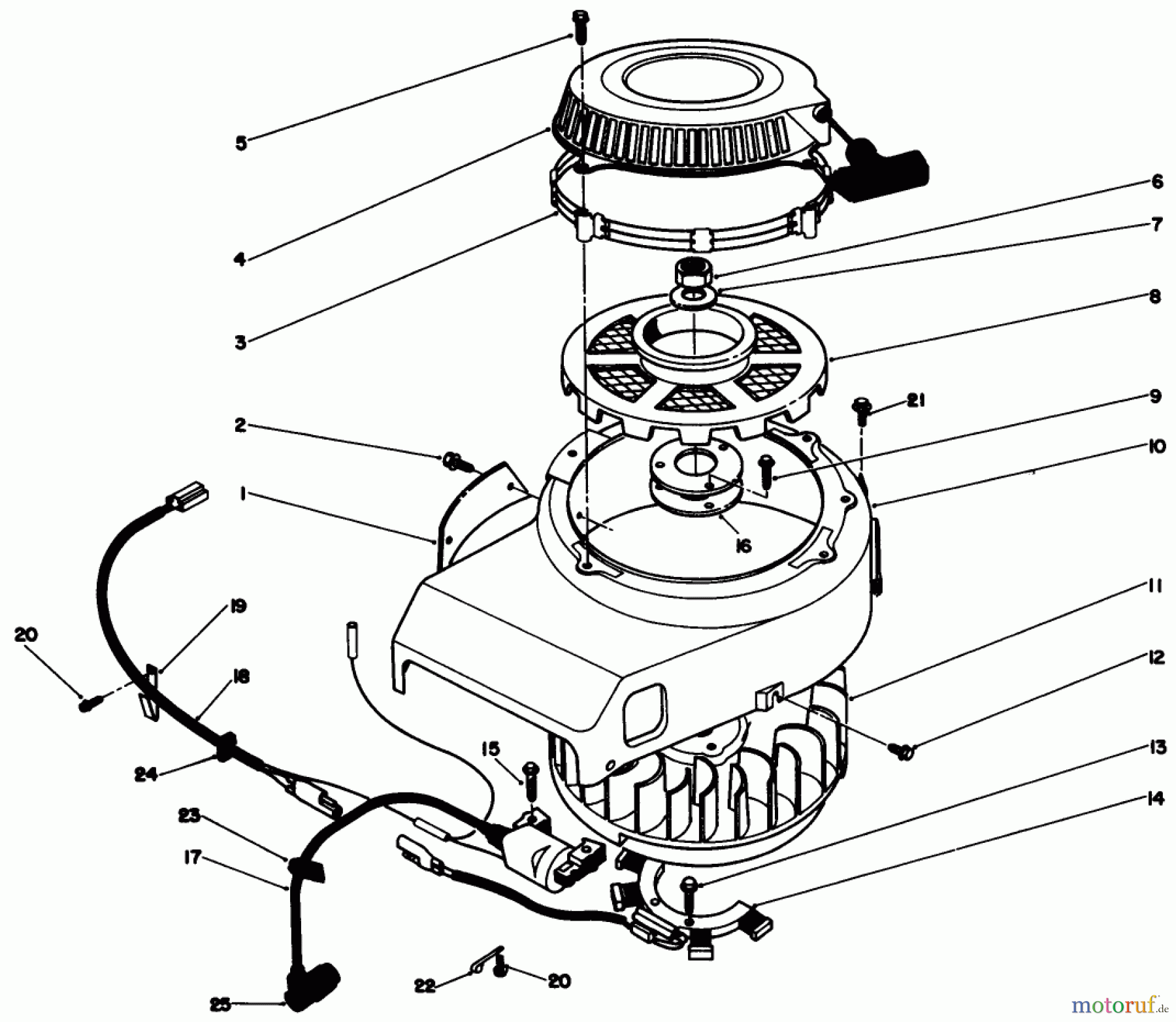 Toro Neu Mowers, Drive Unit Only 30165 - Toro Mid-Size Proline Gear Traction Unit, 12.5 hp, 1991 (1000001-1999999) RECOIL & FLYWHEEL ASSEMBLY