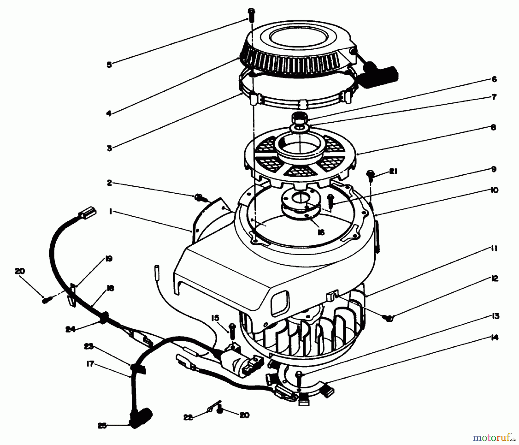 Toro Neu Mowers, Drive Unit Only 30165 - Toro Mid-Size Proline Gear Traction Unit, 12.5 hp, 1992 (2000001-2999999) RECOIL & FLYWHEEL ASSEMBLY