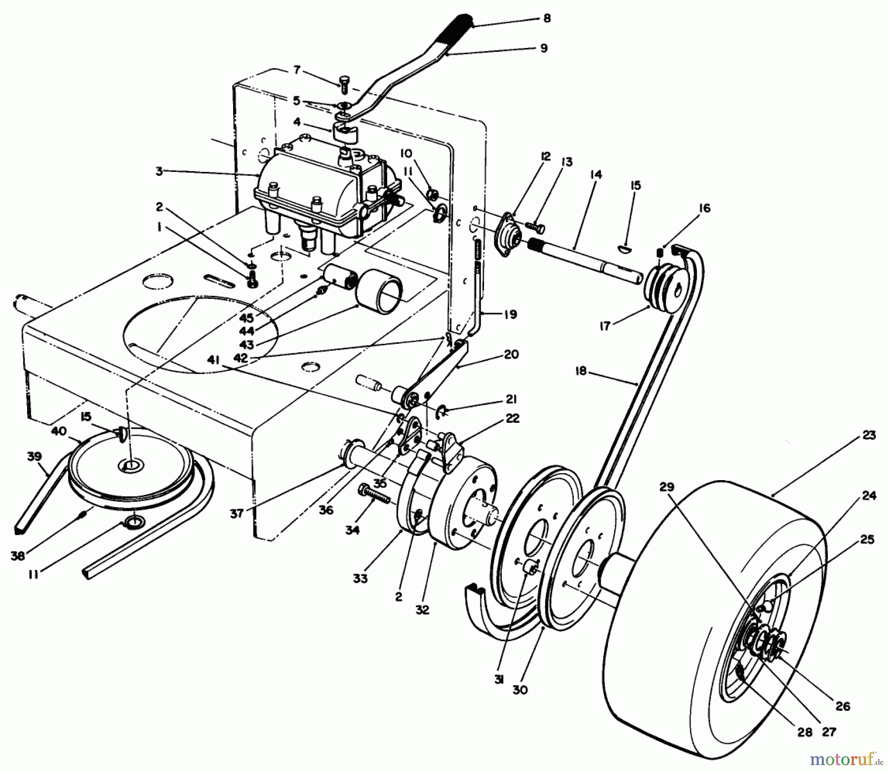 Toro Neu Mowers, Drive Unit Only 30165 - Toro Mid-Size Proline Gear Traction Unit, 12.5 hp, 1993 (3900001-3999999) AXLE ASSEMBLY