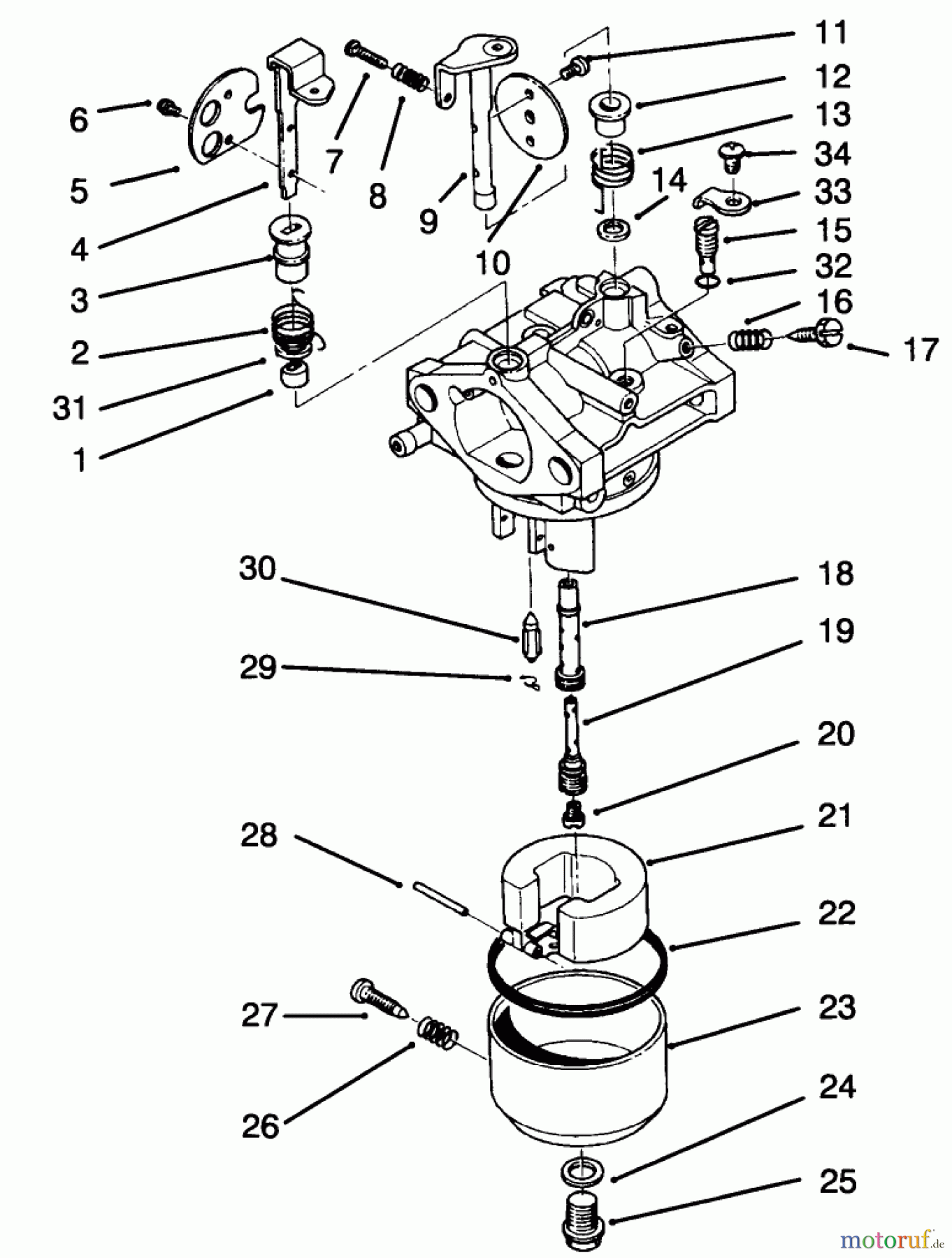 Toro Neu Mowers, Drive Unit Only 30165 - Toro Mid-Size Proline Gear Traction Unit, 12.5 hp, 1994 (4900001-4999999) CARBURETOR ASSEMBLY
