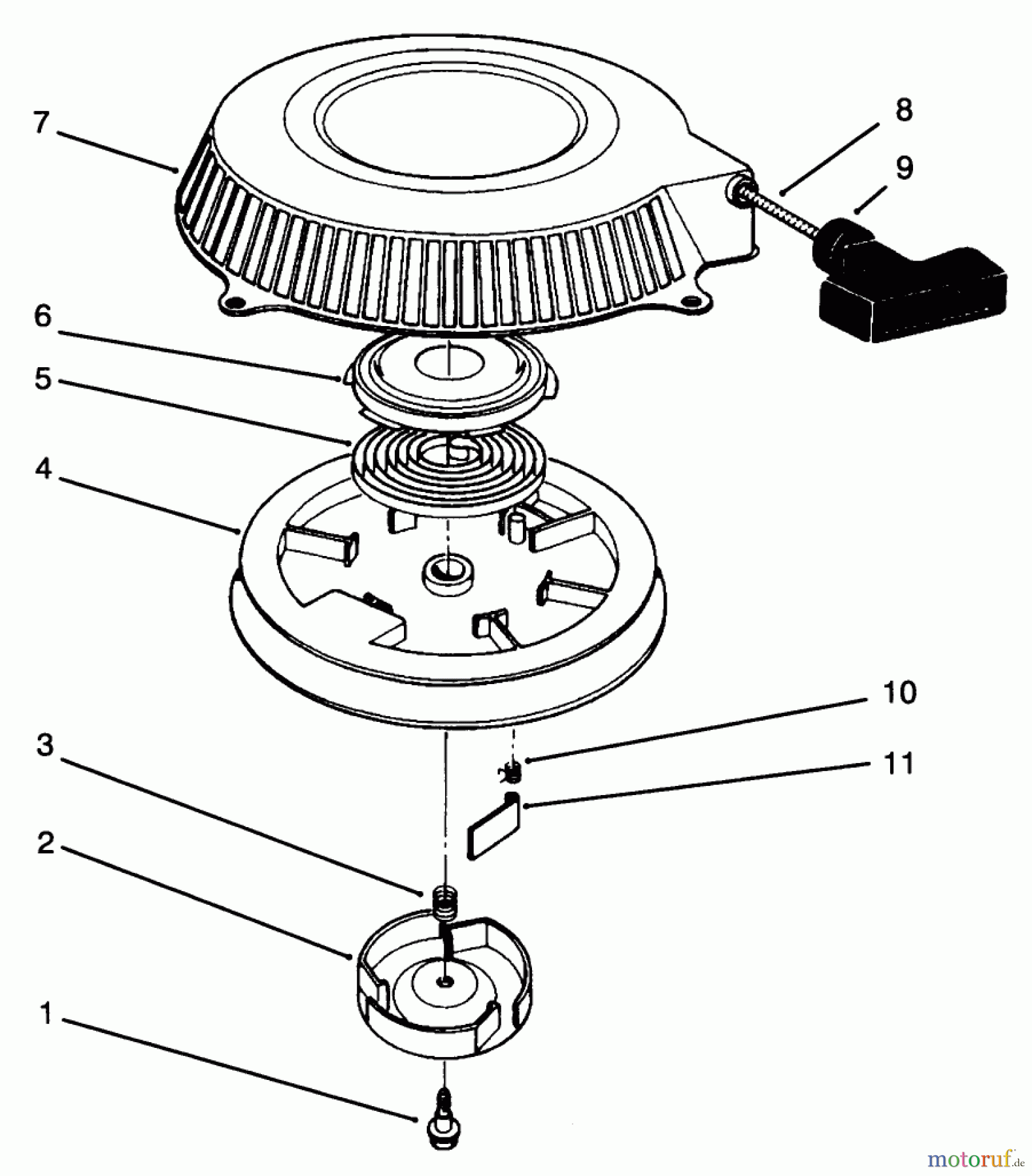 Toro Neu Mowers, Drive Unit Only 30165 - Toro Mid-Size Proline Gear Traction Unit, 12.5 hp, 1994 (4900001-4999999) RECOIL ASSEMBLY
