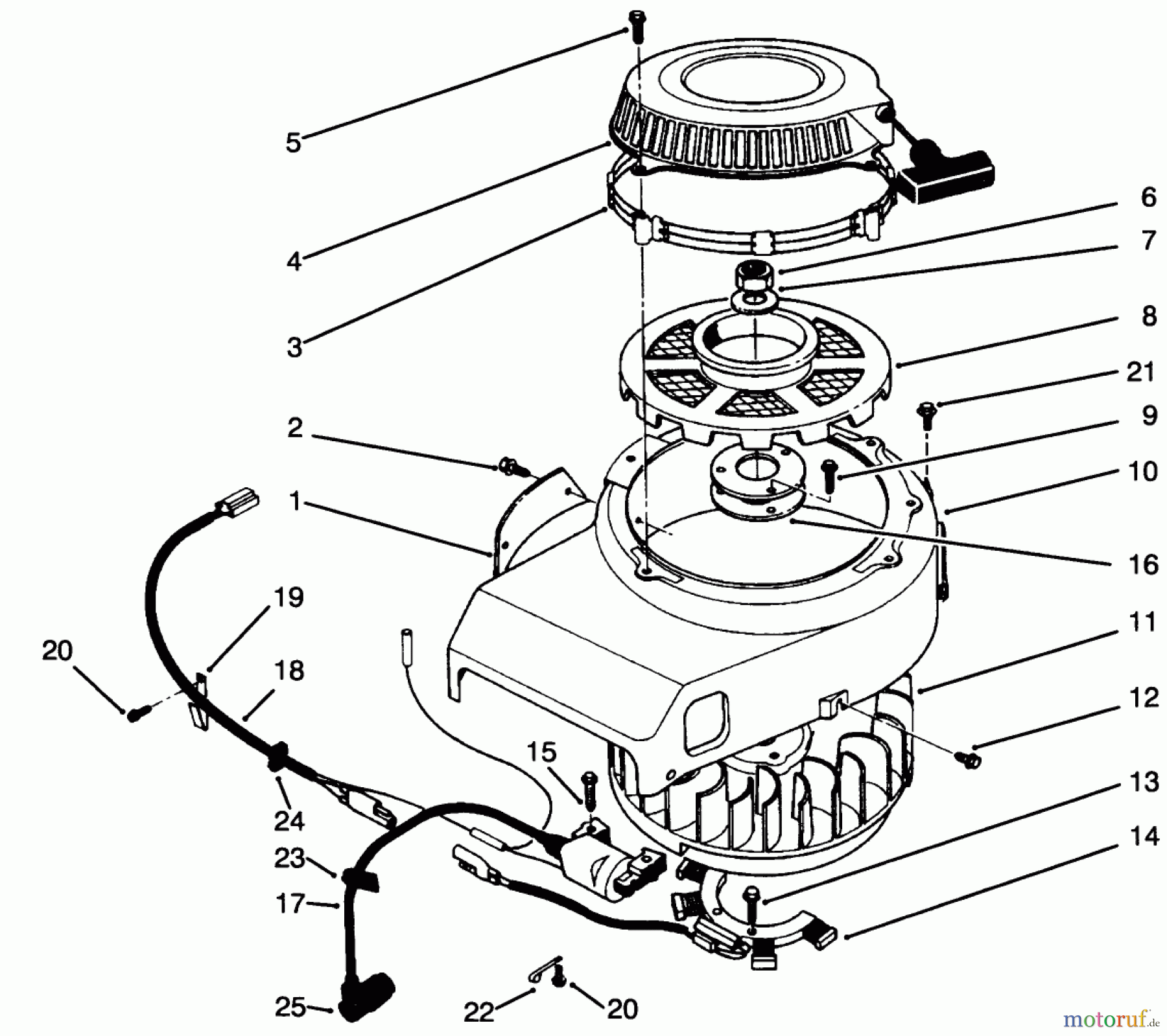 Toro Neu Mowers, Drive Unit Only 30165 - Toro Mid-Size Proline Gear Traction Unit, 12.5 hp, 1994 (4900001-4999999) RECOIL & FLYWHEEL ASSEMBLY
