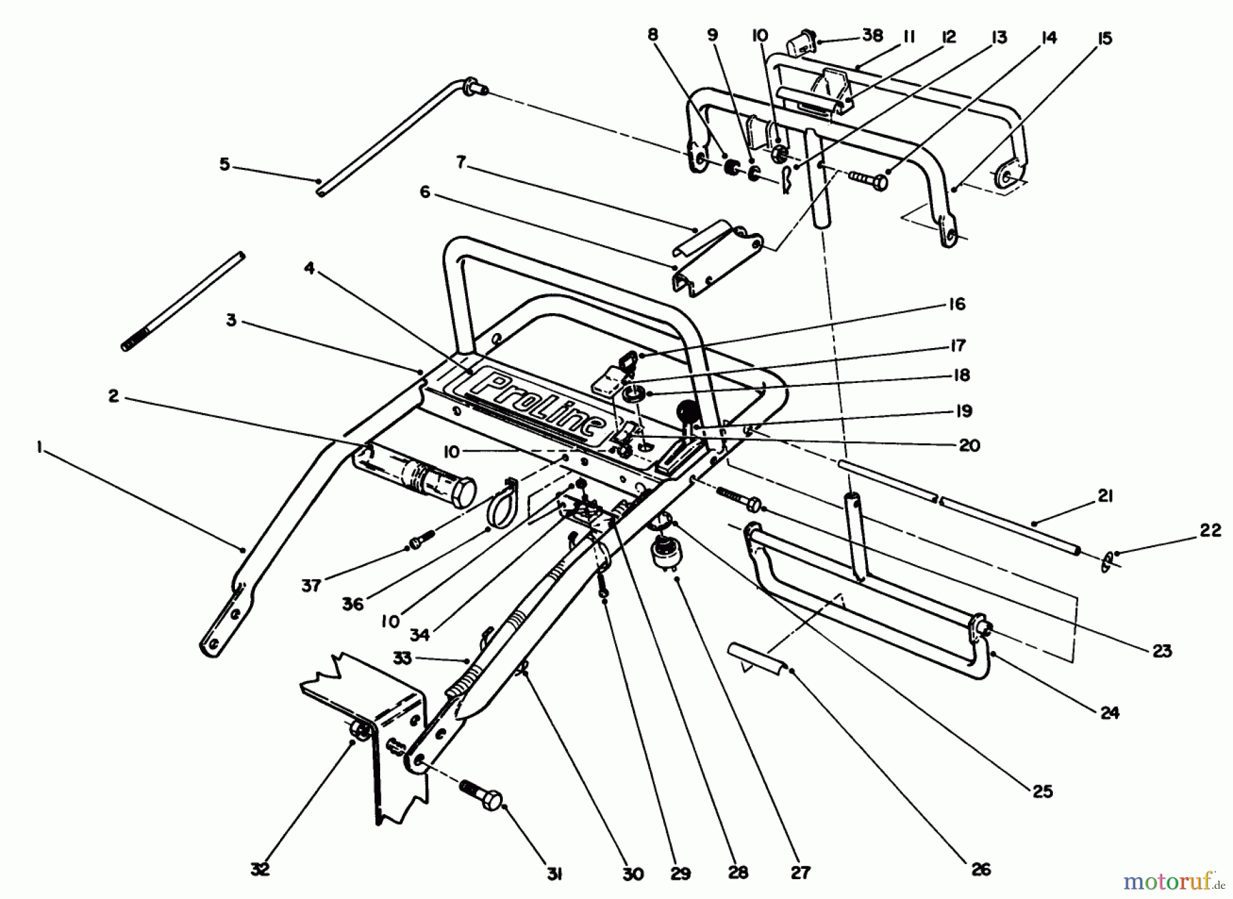 Toro Neu Mowers, Drive Unit Only 30170 - Toro Mid-Size Proline Gear Traction Unit, 12.5 hp, 1991 (1000001-1999999) HANDLE ASSEMBLY