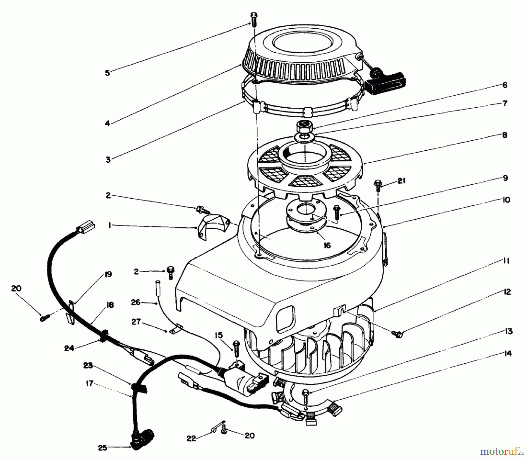 Toro Neu Mowers, Drive Unit Only 30170 - Toro Mid-Size Proline Gear Traction Unit, 12.5 hp, 1991 (1000001-1999999) RECOIL & FLYWHEEL ASSEMBLY