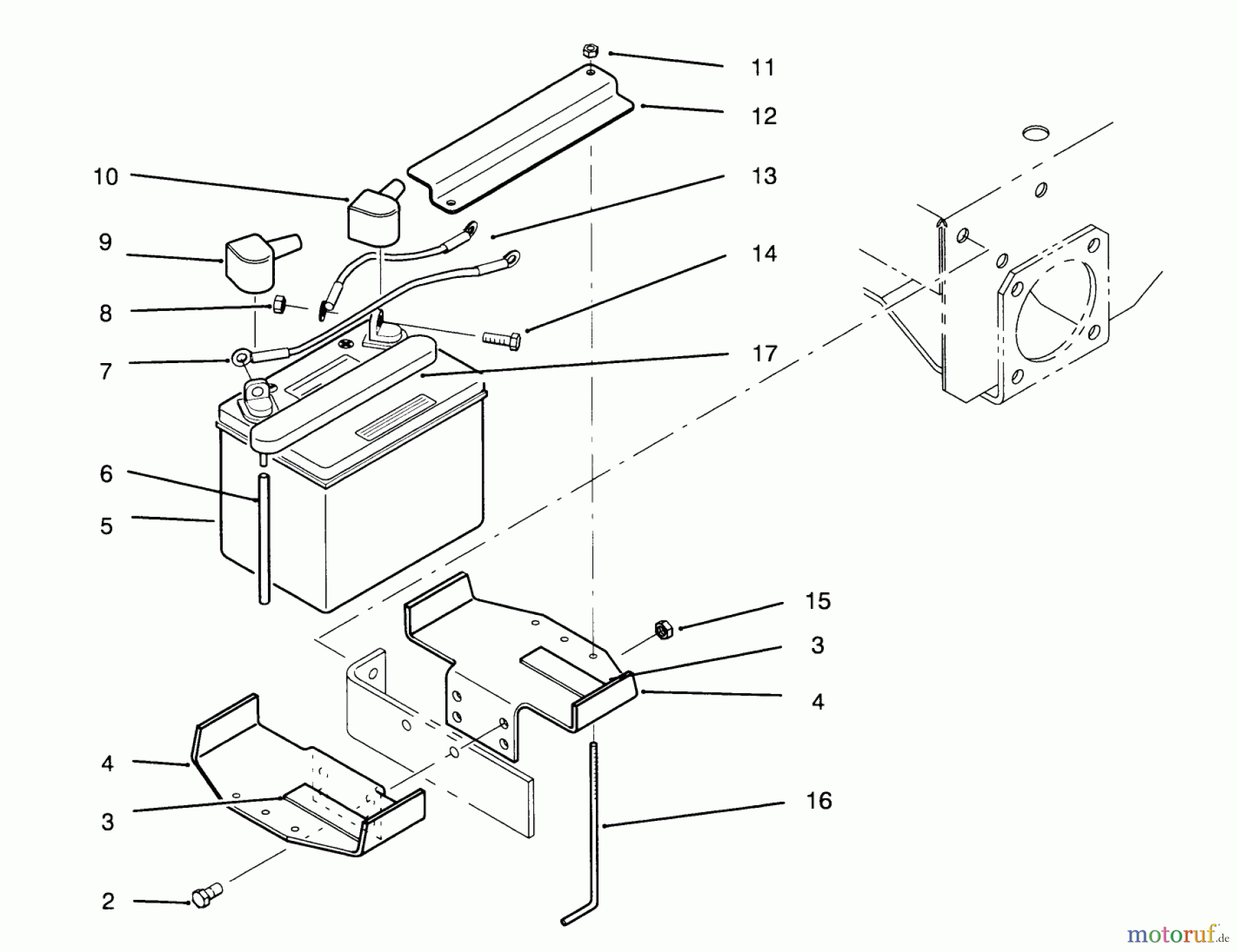  Toro Neu Mowers, Drive Unit Only 30180 - Toro Mid-Size Proline Gear Traction Unit, 16 hp, 1994 (490731-499999) BATTERY ASSEMBLY