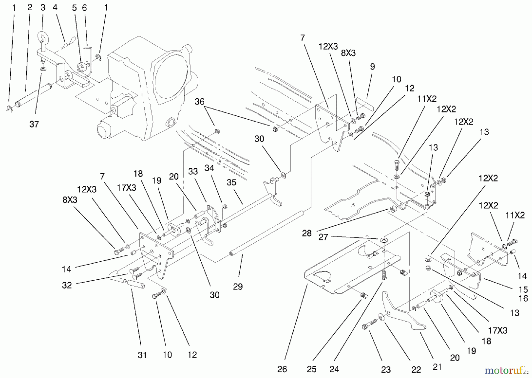 Toro Neu Mowers, Lawn & Garden Tractor Seite 1 73561SEI (522xi) - Toro 522xi Indy Special Edition Garden Tractor, 2000 (200000001-200999999) ATTACH-A-MATIC AND HITCH ASSEMBLY