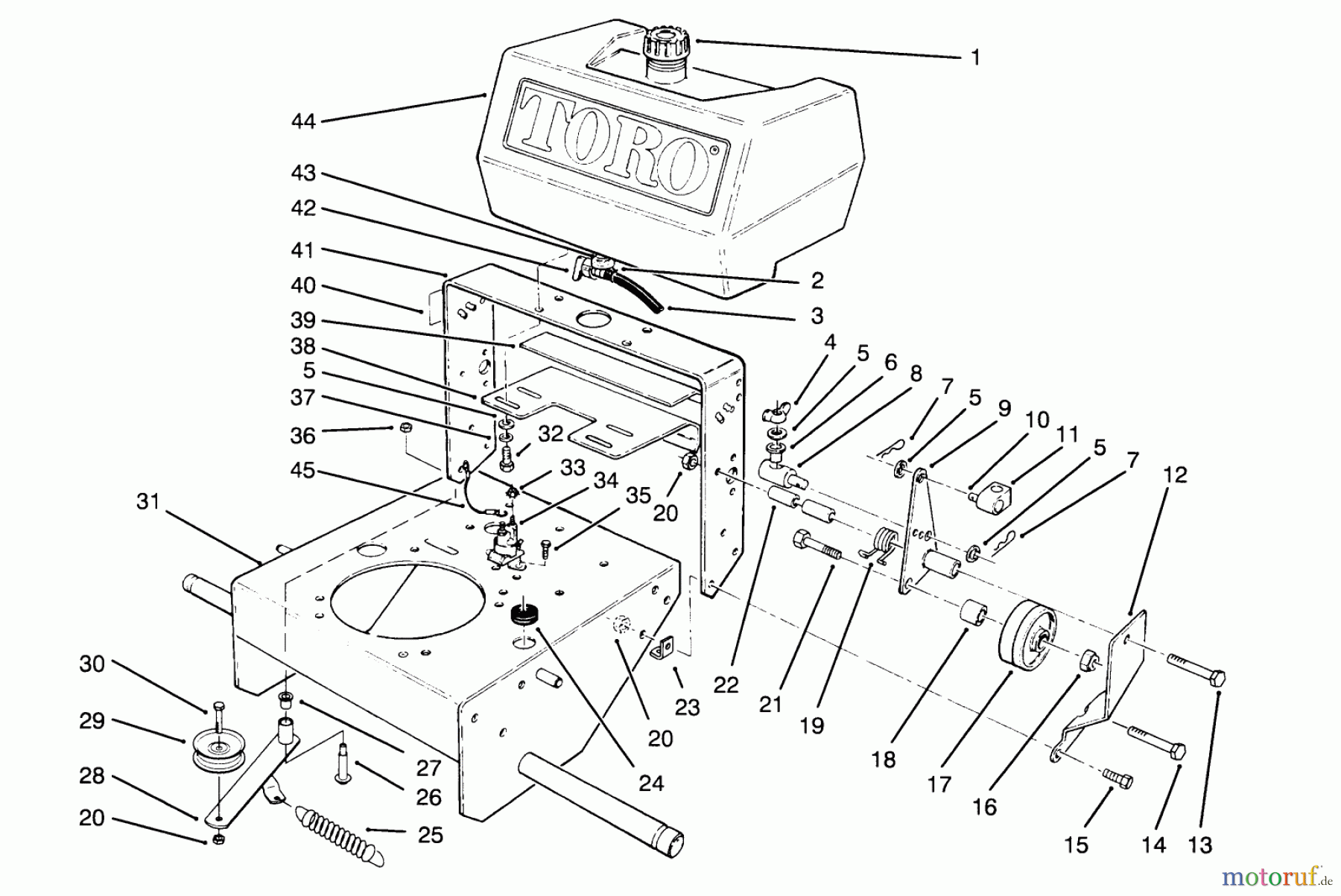 Toro Neu Mowers, Drive Unit Only 30180 - Toro Mid-Size Proline Gear Traction Unit, 16 hp, 1994 (490731-499999) FRAME ASSEMBLY