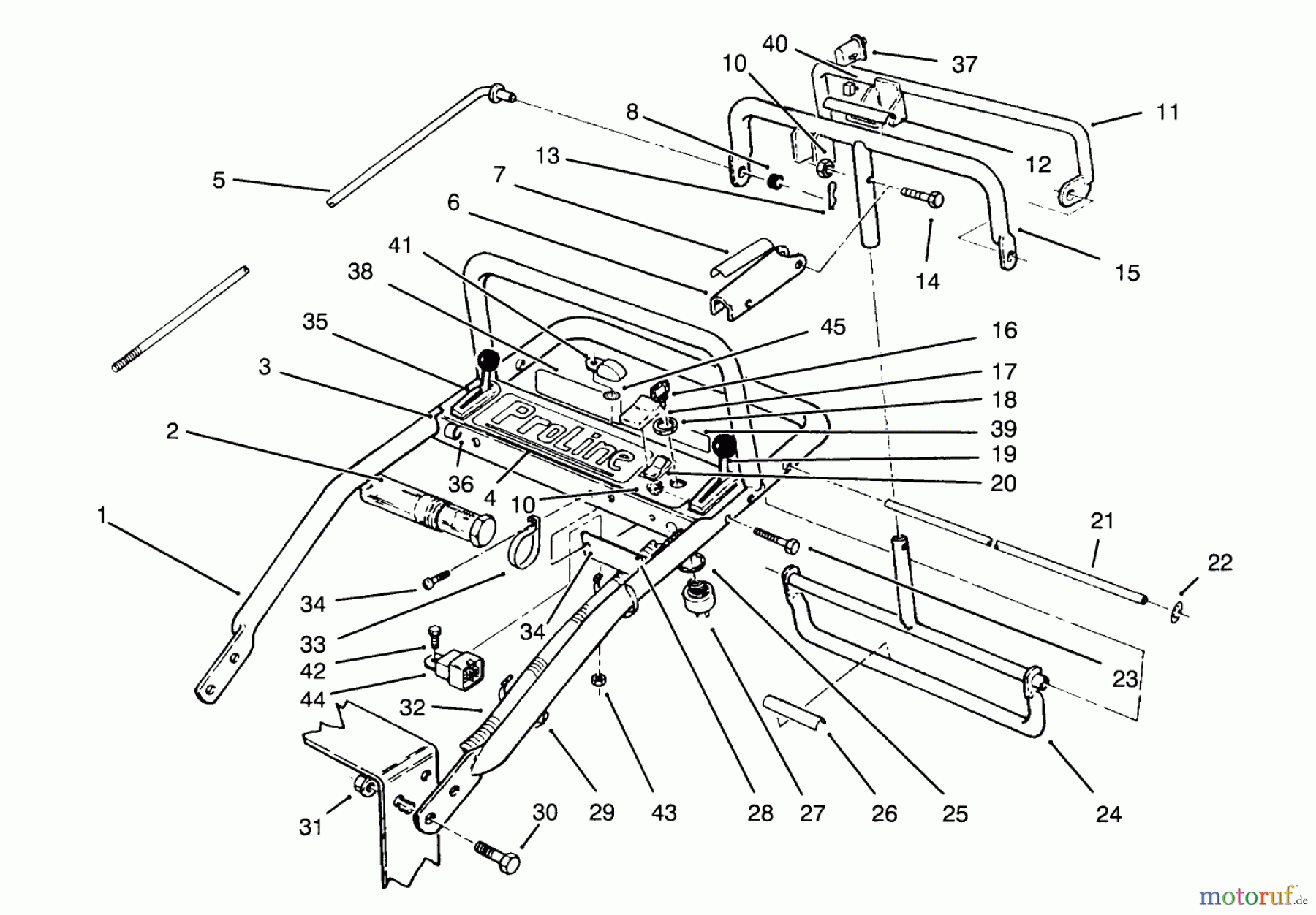  Toro Neu Mowers, Drive Unit Only 30180 - Toro Mid-Size Proline Gear Traction Unit, 16 hp, 1994 (490731-499999) HANDLE ASSEMBLY