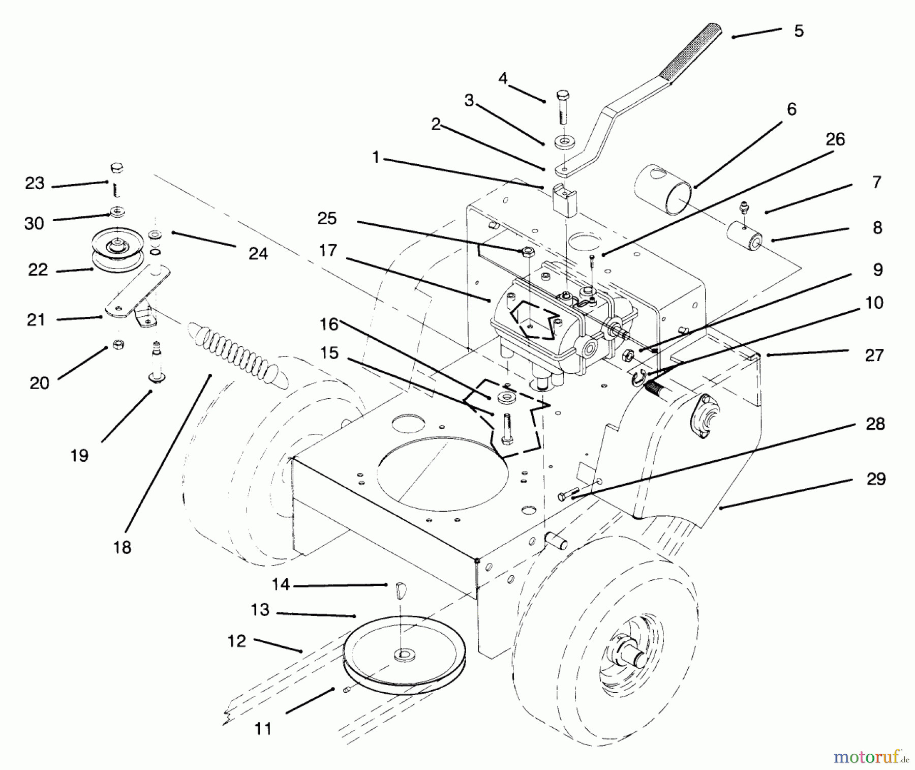 Toro Neu Mowers, Drive Unit Only 30180 - Toro Mid-Size Proline Gear Traction Unit, 16 hp, 1995 (590001-599999) TRANSMISSION, IDLER, DRIVE PULLEYS & DRIVE BELT