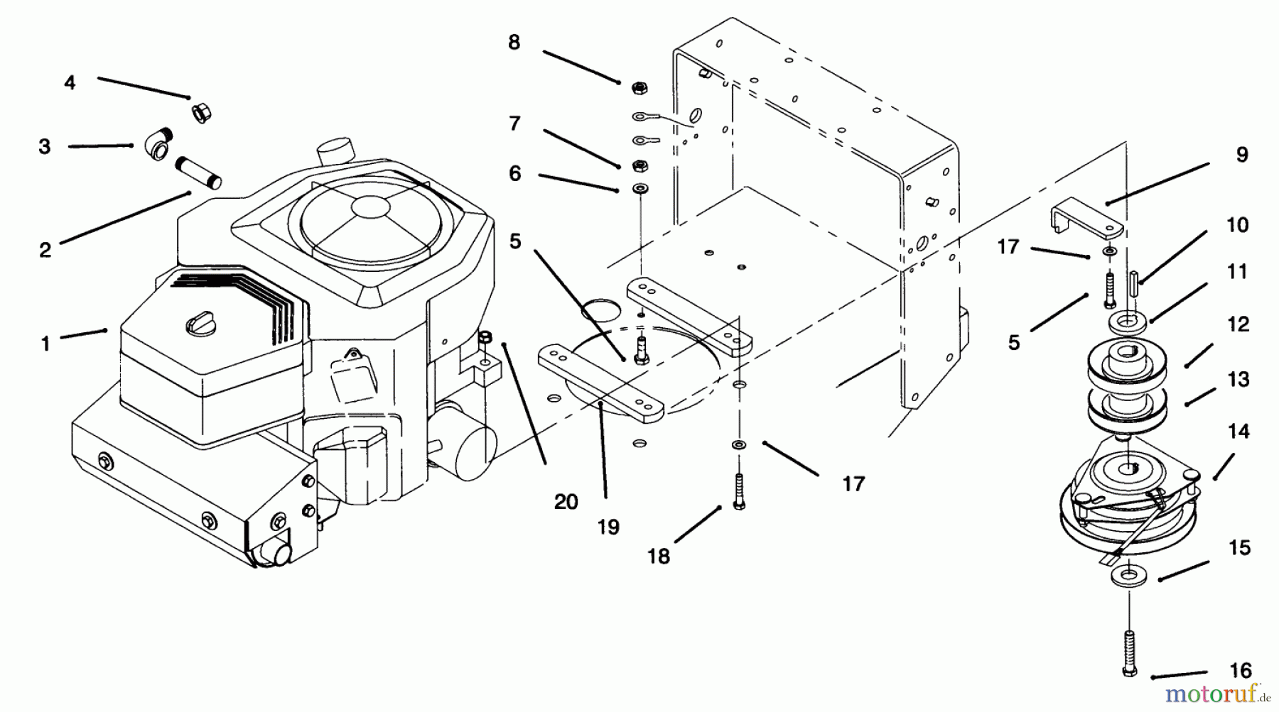  Toro Neu Mowers, Drive Unit Only 30181 - Toro Mid-Size Proline Gear Traction Unit, 16 hp, 1995 (59000001-59999999) ENGINE AND CLUTCH ASSEMBLY