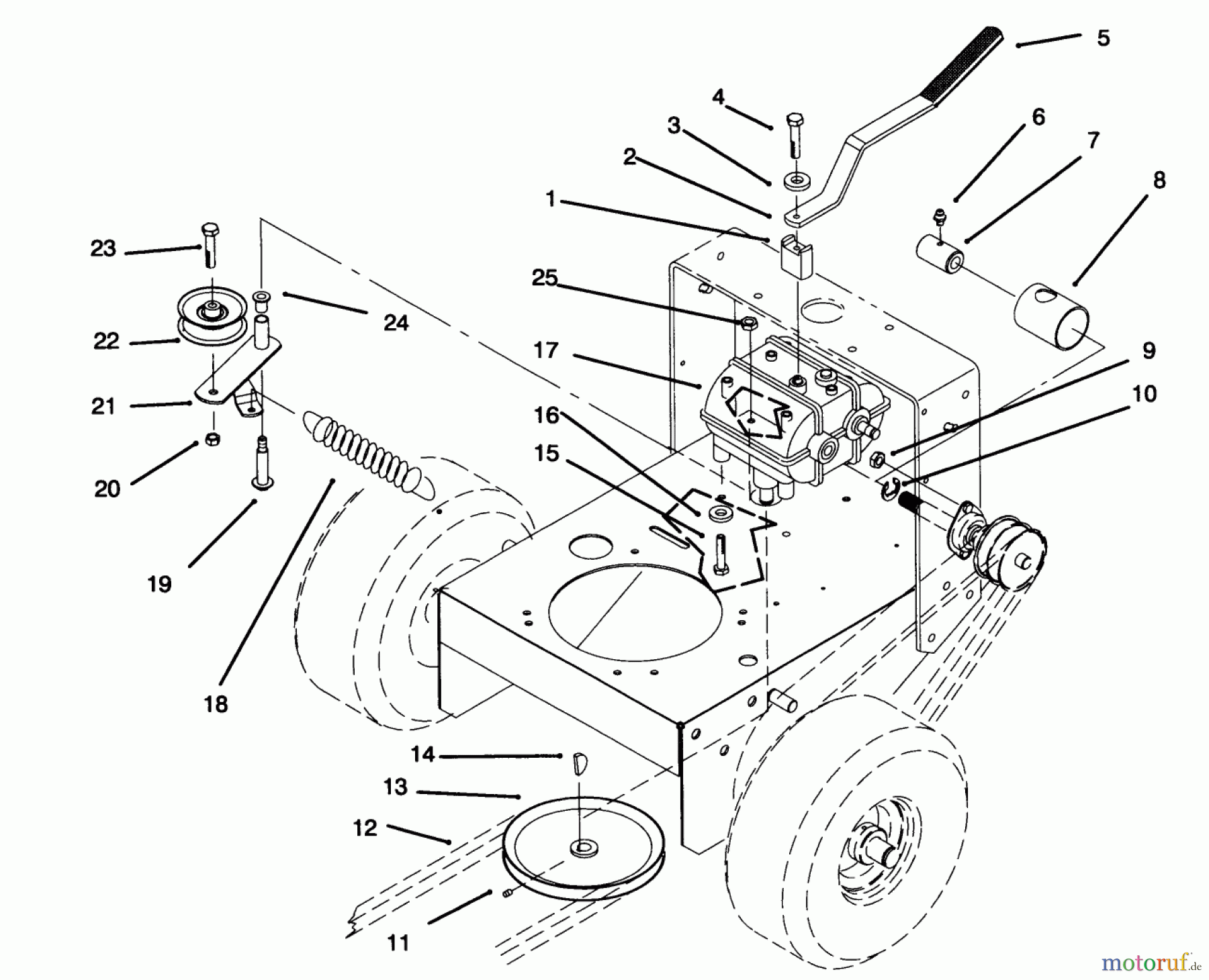 Toro Neu Mowers, Drive Unit Only 30181 - Toro Mid-Size Proline Gear Traction Unit, 16 hp, 1995 (59000001-59999999) TRANSMISSION, IDLER, DRIVE PULLEYS & DRIVE BELTS