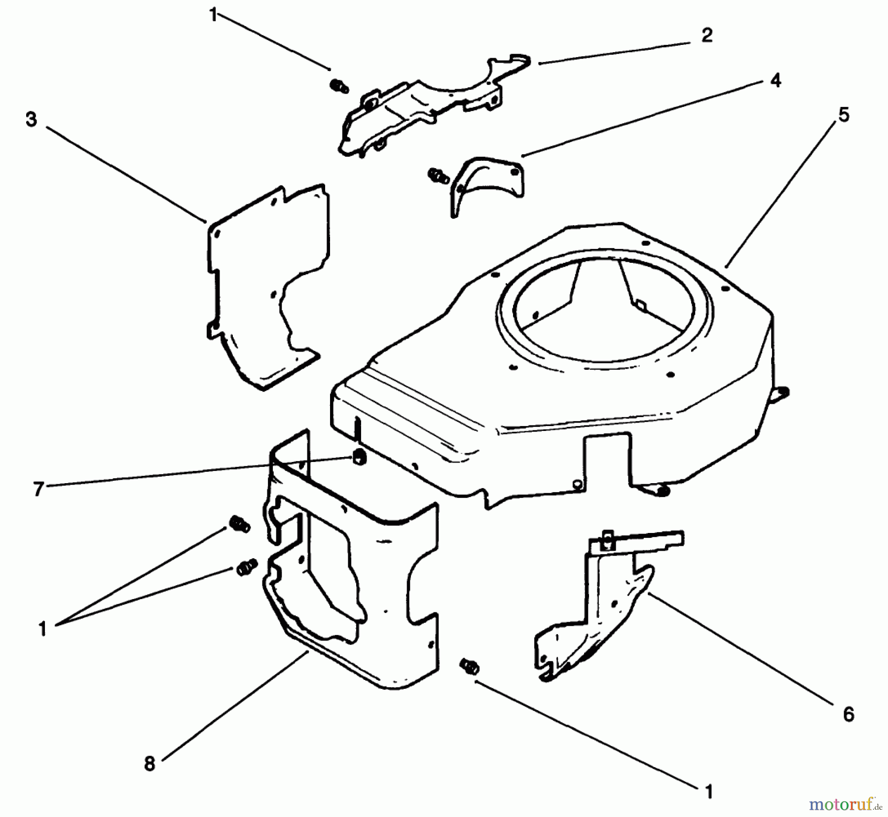 Toro Neu Mowers, Drive Unit Only 30185 - Toro Mid-Size Proline Hydro Traction Unit, 14 hp, 1991 (10000001-19999999) BLOWER HOUSING & BAFFLE-ENGINE KOHLER MODEL NO. CV14 S-1429