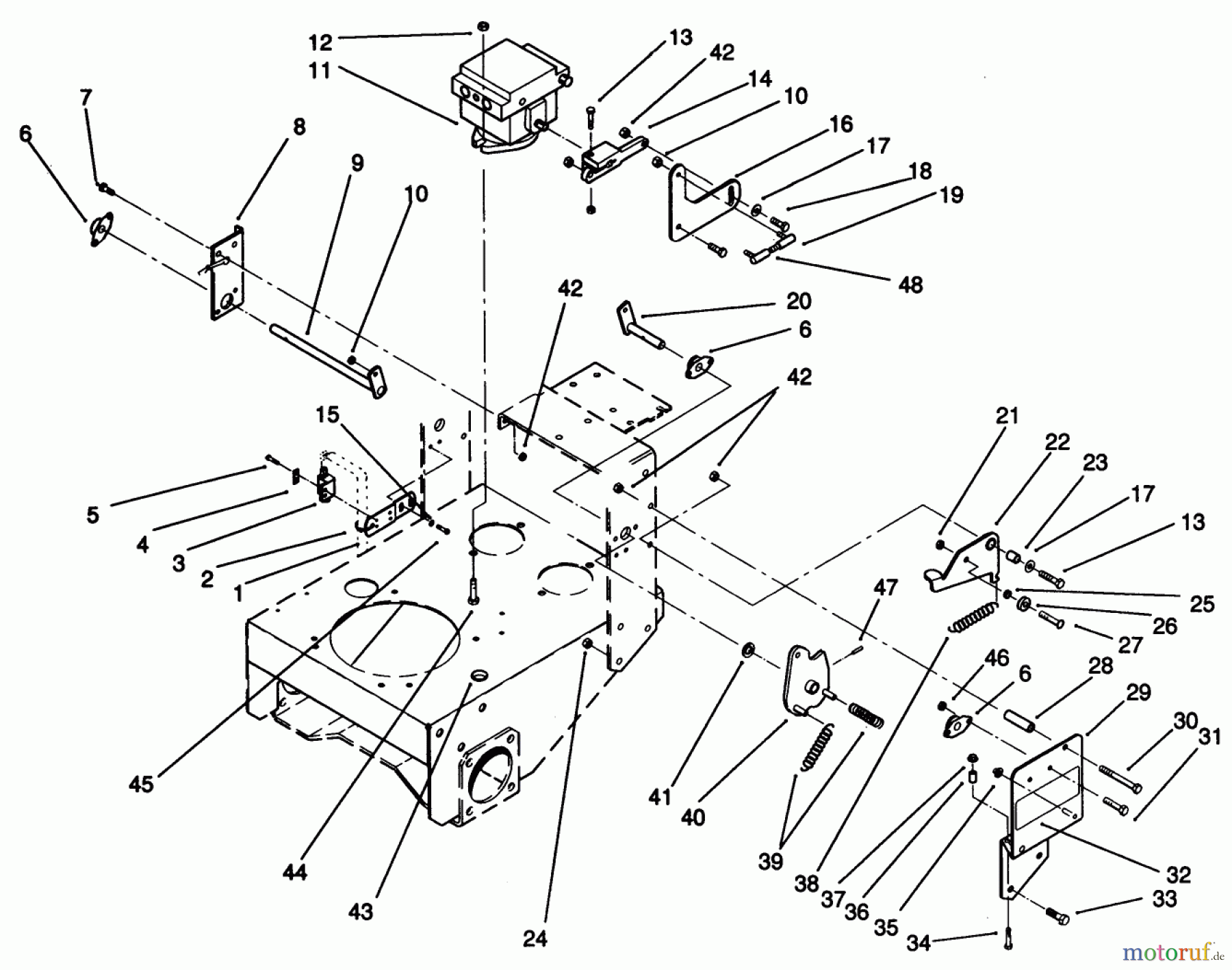  Toro Neu Mowers, Drive Unit Only 30185 - Toro Mid-Size Proline Hydro Traction Unit, 14 hp, 1991 (10000001-19999999) HYDRAULIC PUMP & LINKAGE ASSEMBLY