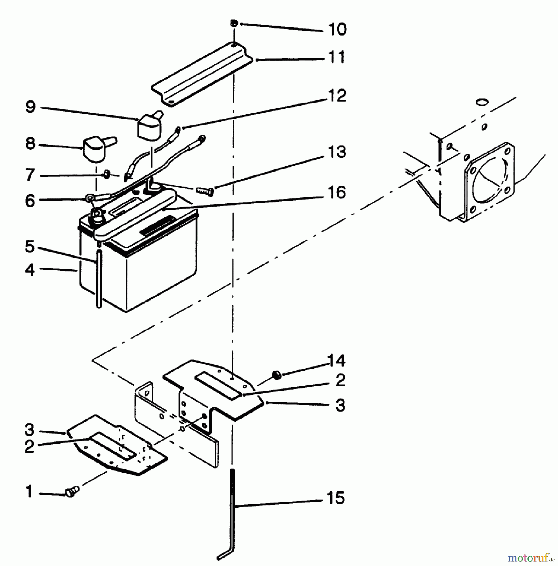Toro Neu Mowers, Drive Unit Only 30185 - Toro Mid-Size Proline Hydro Traction Unit, 14 hp, 1992 (20000001-29999999) BATTERY ASSEMBLY
