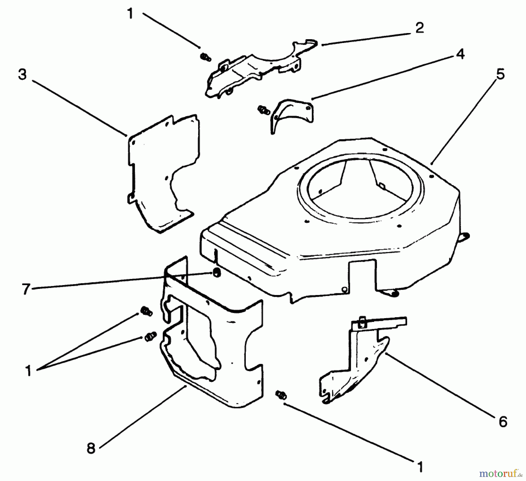 Toro Neu Mowers, Drive Unit Only 30185 - Toro Mid-Size Proline Hydro Traction Unit, 14 hp, 1992 (20000001-29999999) BLOWER HOUSING & BAFFLE-ENGINE KOHLER MODEL NO. CV14 S-1429