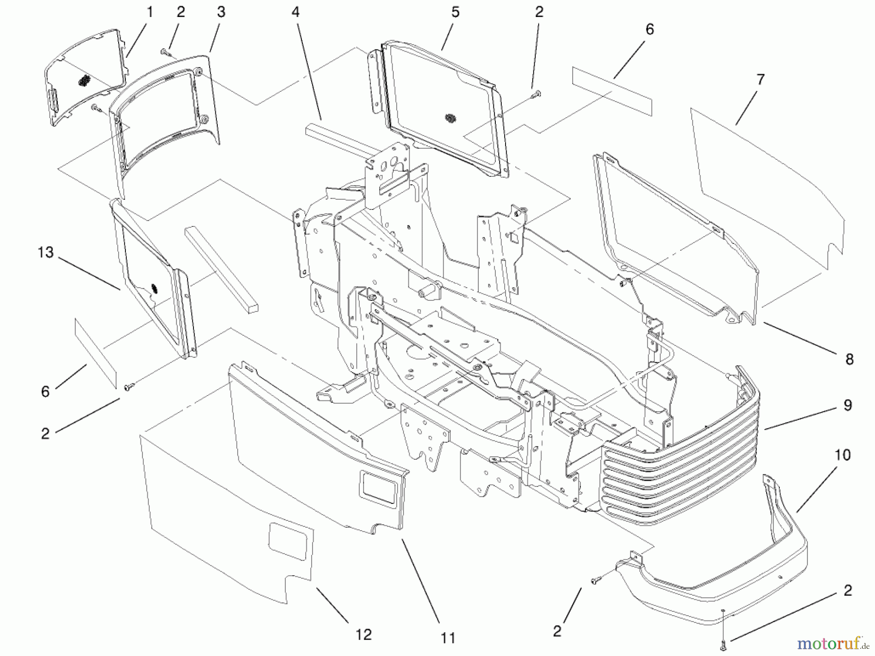  Toro Neu Mowers, Lawn & Garden Tractor Seite 1 73561SEI (522xi) - Toro 522xi Indy Special Edition Garden Tractor, 2000 (200000001-200999999) GRILL AND SIDE PANEL ASSEMBLY