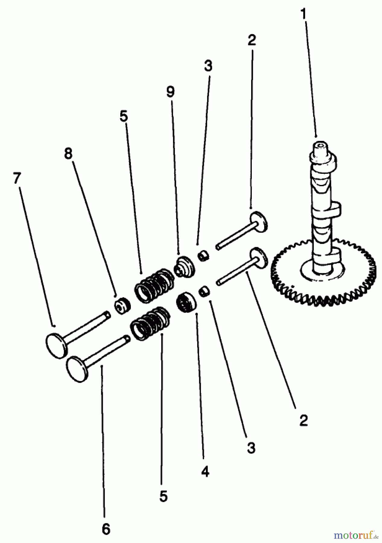 Toro Neu Mowers, Drive Unit Only 30190 - Toro Mid-Size Proline Hydro Traction Unit, 18 hp, 1994 (49000001-49999999) CAMSHAFT & VALVES-ENGINE MODEL NO. MV18S-TYPE 58543
