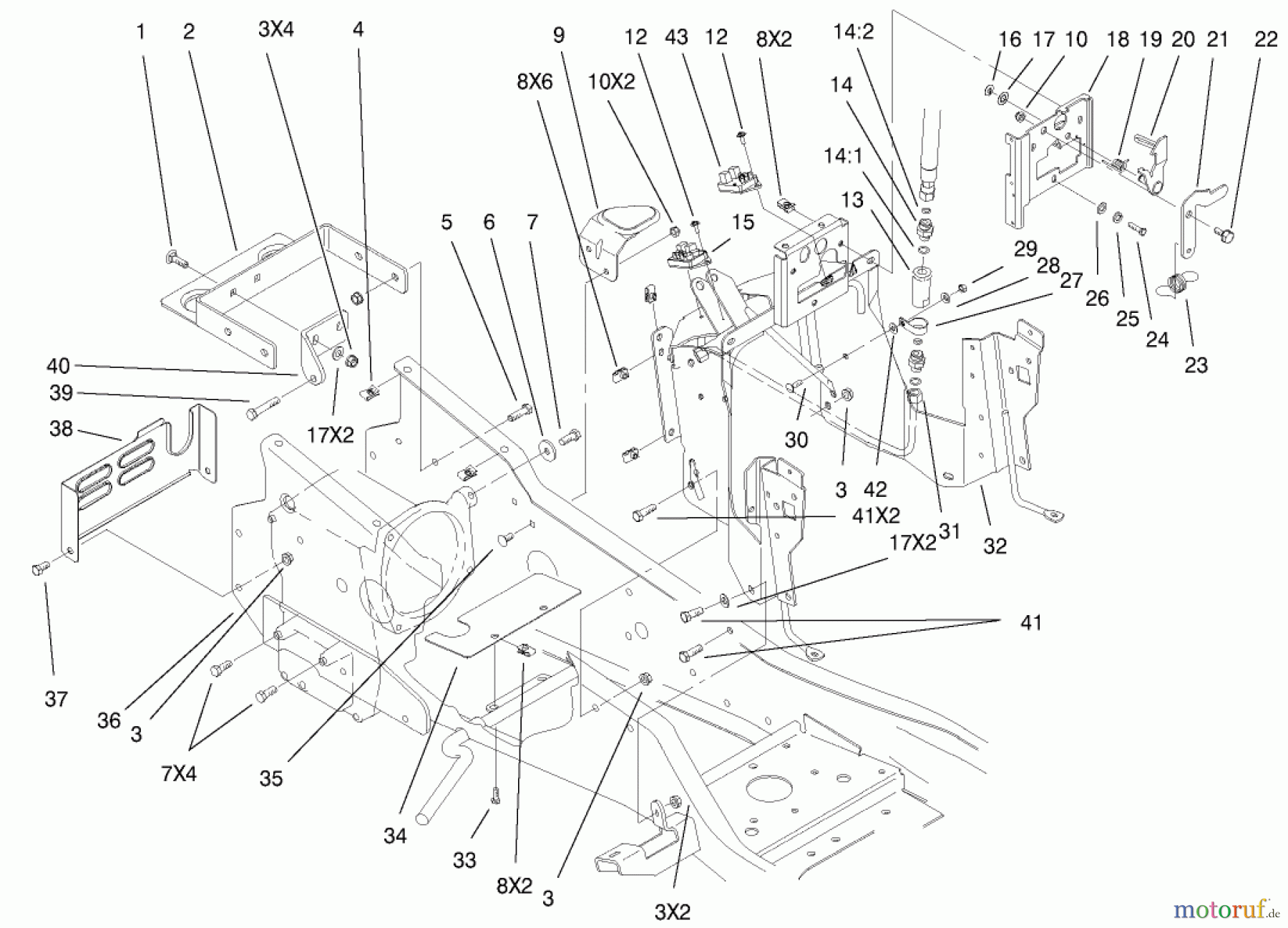 Toro Neu Mowers, Lawn & Garden Tractor Seite 1 73561SEI (522xi) - Toro 522xi Indy Special Edition Garden Tractor, 2000 (200000001-200999999) STEERING TOWER AND FUEL TANK SUPPORT ASSEMBLY