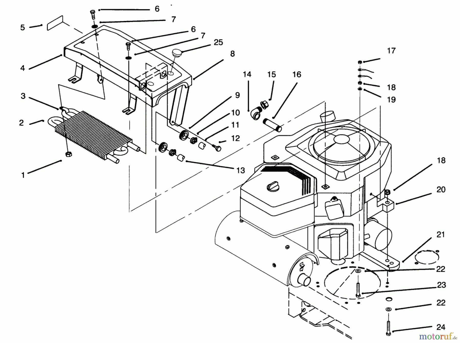  Toro Neu Mowers, Drive Unit Only 30191 - Toro Mid-Size Proline Hydro Traction Unit, 20 hp, 1995 (590001-599999) ENGINE,& COOLER