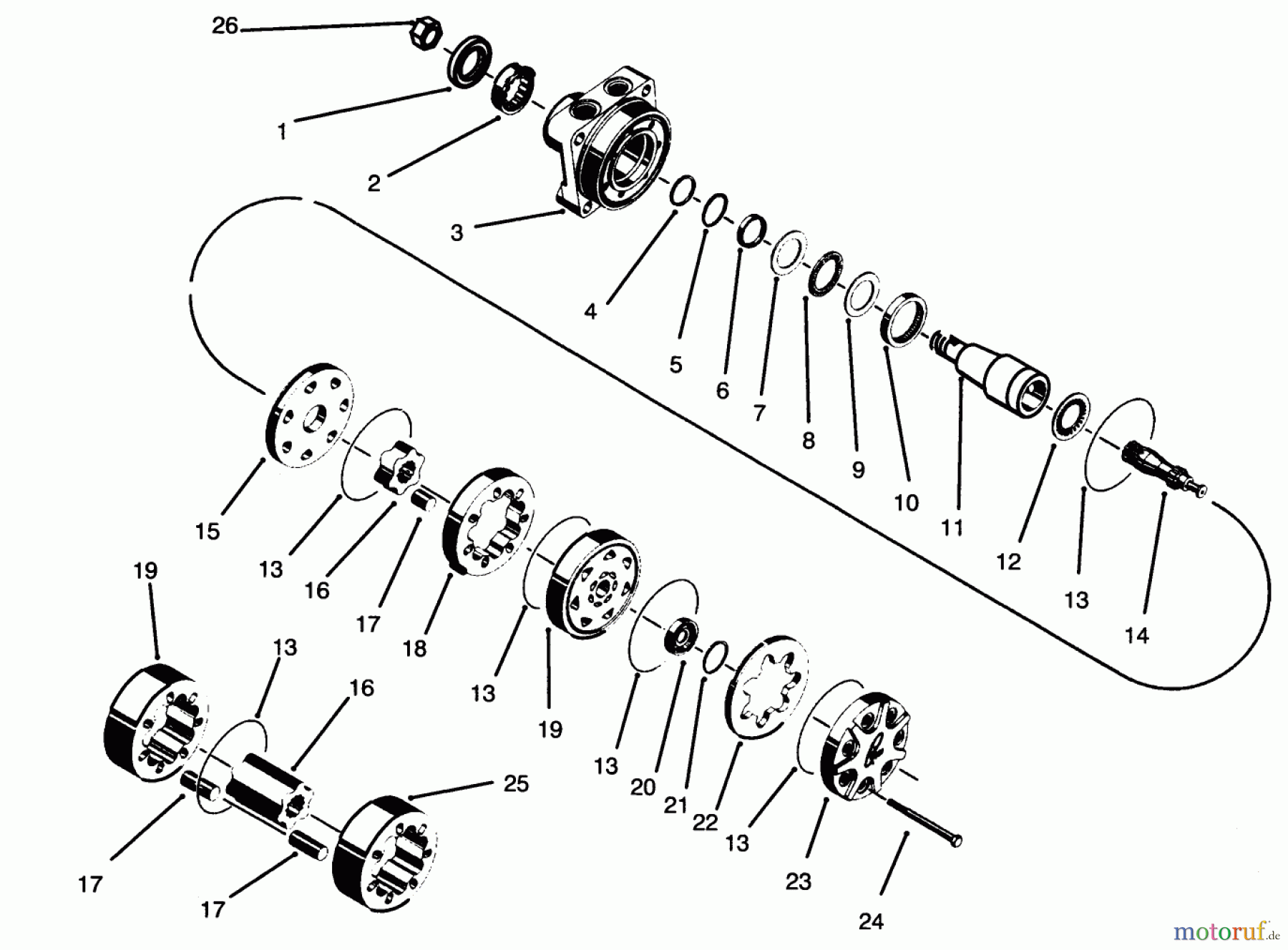  Toro Neu Mowers, Drive Unit Only 30191 - Toro Mid-Size Proline Hydro Traction Unit, 20 hp, 1995 (590001-599999) TRACTION DRIVE MOTOR (TORQUMOTOR)