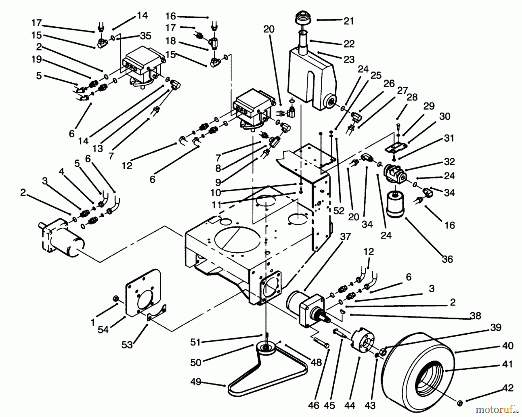  Toro Neu Mowers, Drive Unit Only 30191 - Toro Mid-Size Proline Hydro Traction Unit, 20 hp, 1995 (590001-599999) WHEEL ASSEMBLY & HYDRAULIC COMPONENTS