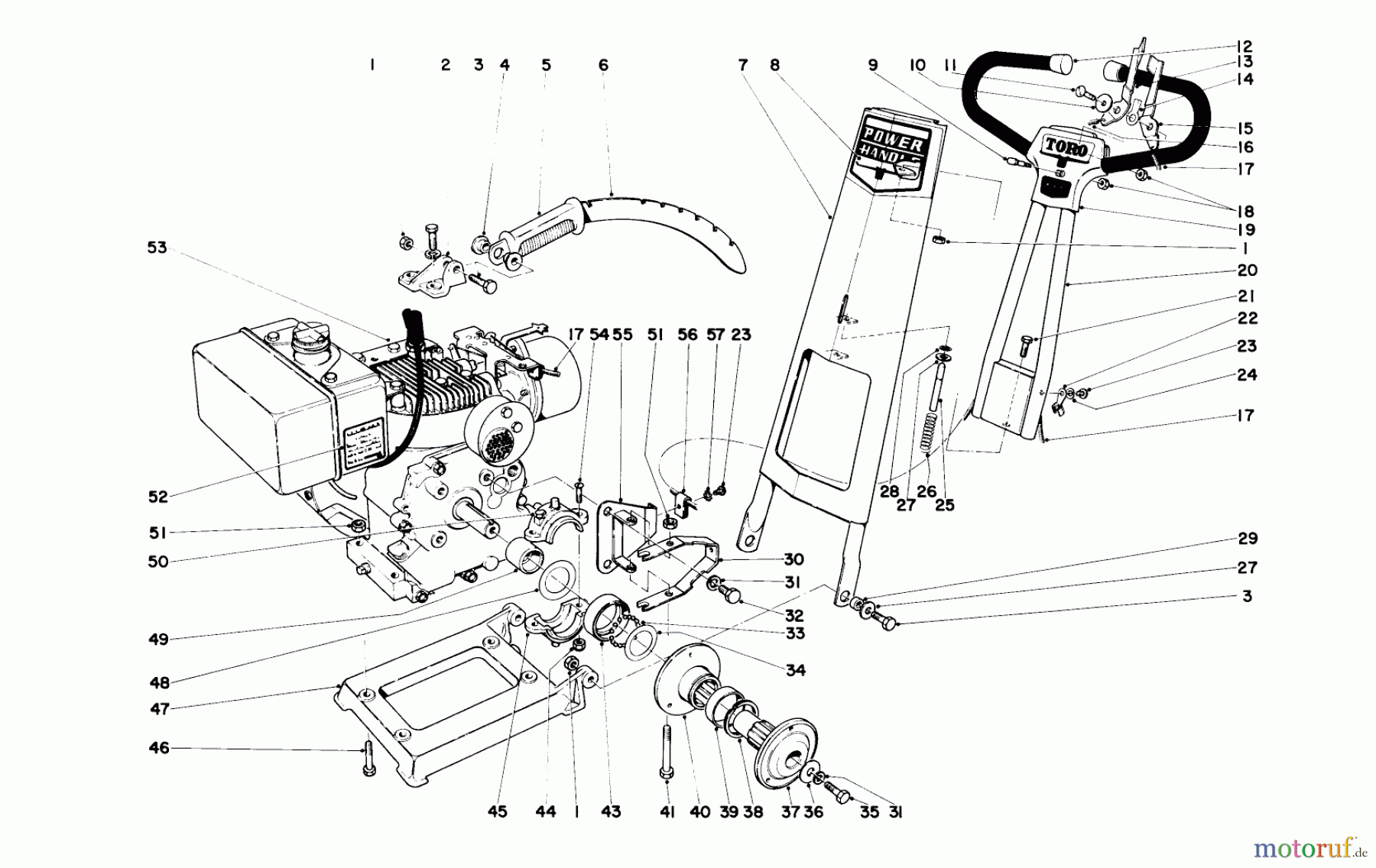 Toro Neu Mowers, Drive Unit Only 40114 - Toro Power Handle, 1971 (1000001-1999999) POWER HANDLE ASSEMBLY