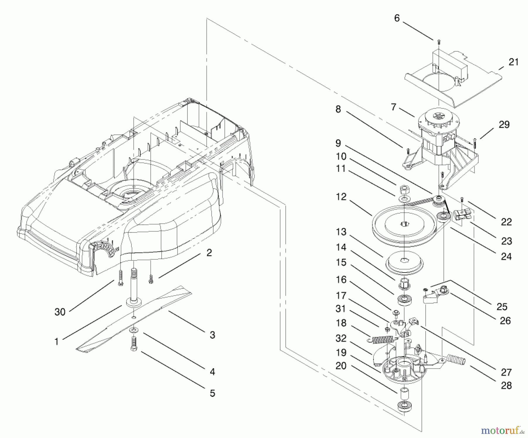 Toro Neu Mowers, Electric 20050 (E120) - Toro Carefree Recycler Electric Mower, E120, 2000 (200000001-200999999) MOTOR AND BLADE ASSEMBLY