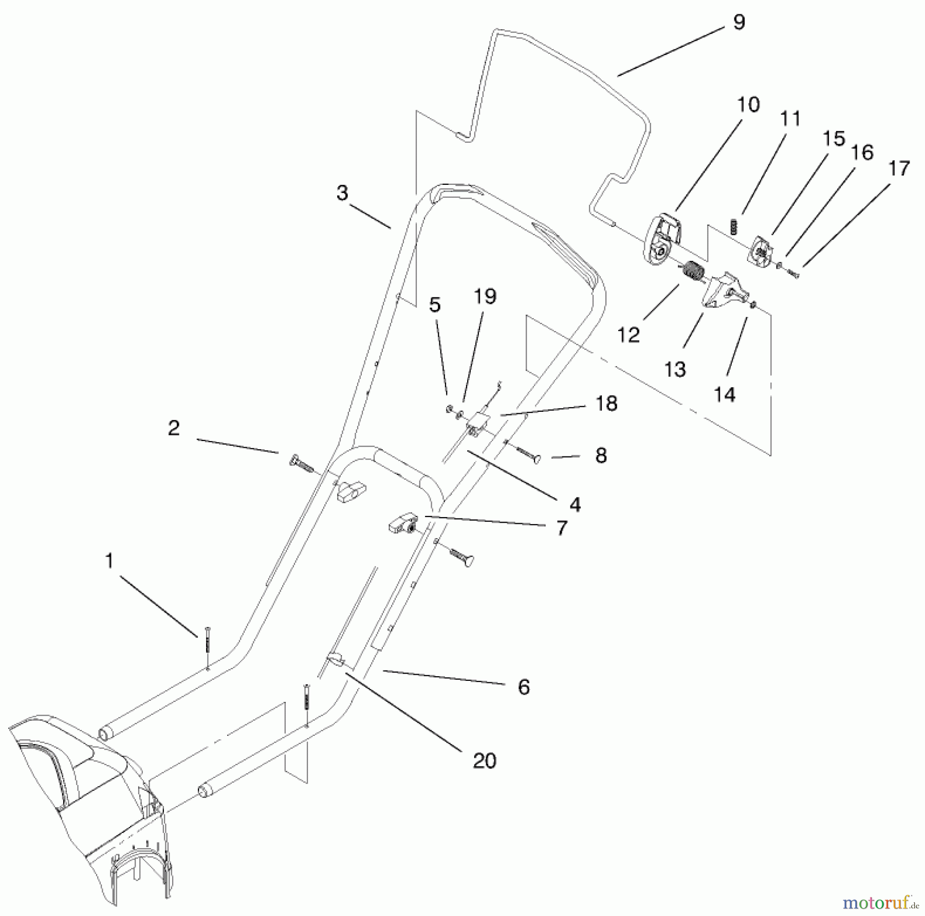  Toro Neu Mowers, Electric 20052 (E24) - Toro Carefree Recycler Electric Mower, E24, 1999 (99000001-99999999) HANDLE & CONTROLS ASSEMBLY