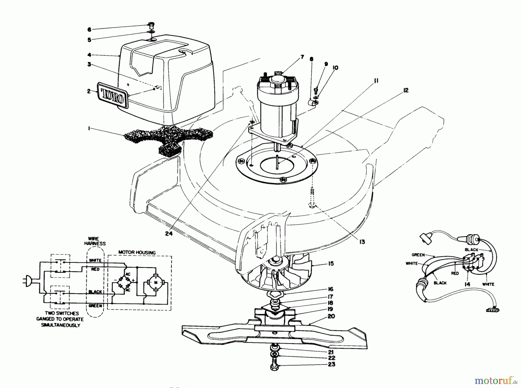 Toro Neu Mowers, Electric 20564 - Toro Electric Lawnmower, 1987 (7000001-7999999) MOTOR & BLADE ASSEMBLY