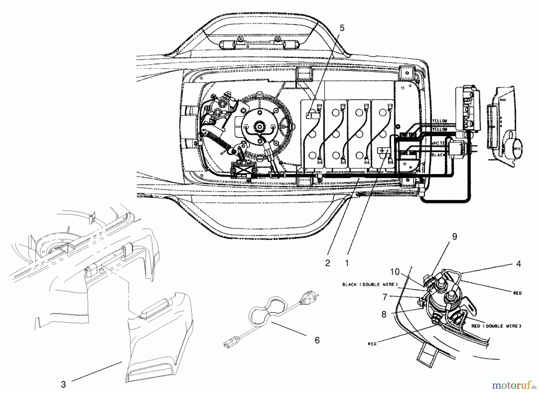Toro Neu Mowers, Electric 21040 - Toro Carefree Cordless Lawnmower, 24V, 2001 (210000001-210999999) ELECTRICAL WIRE DIAGRAM, POWER CORD AND SIDE DISCHARGE CHUTE ASSEMBLY