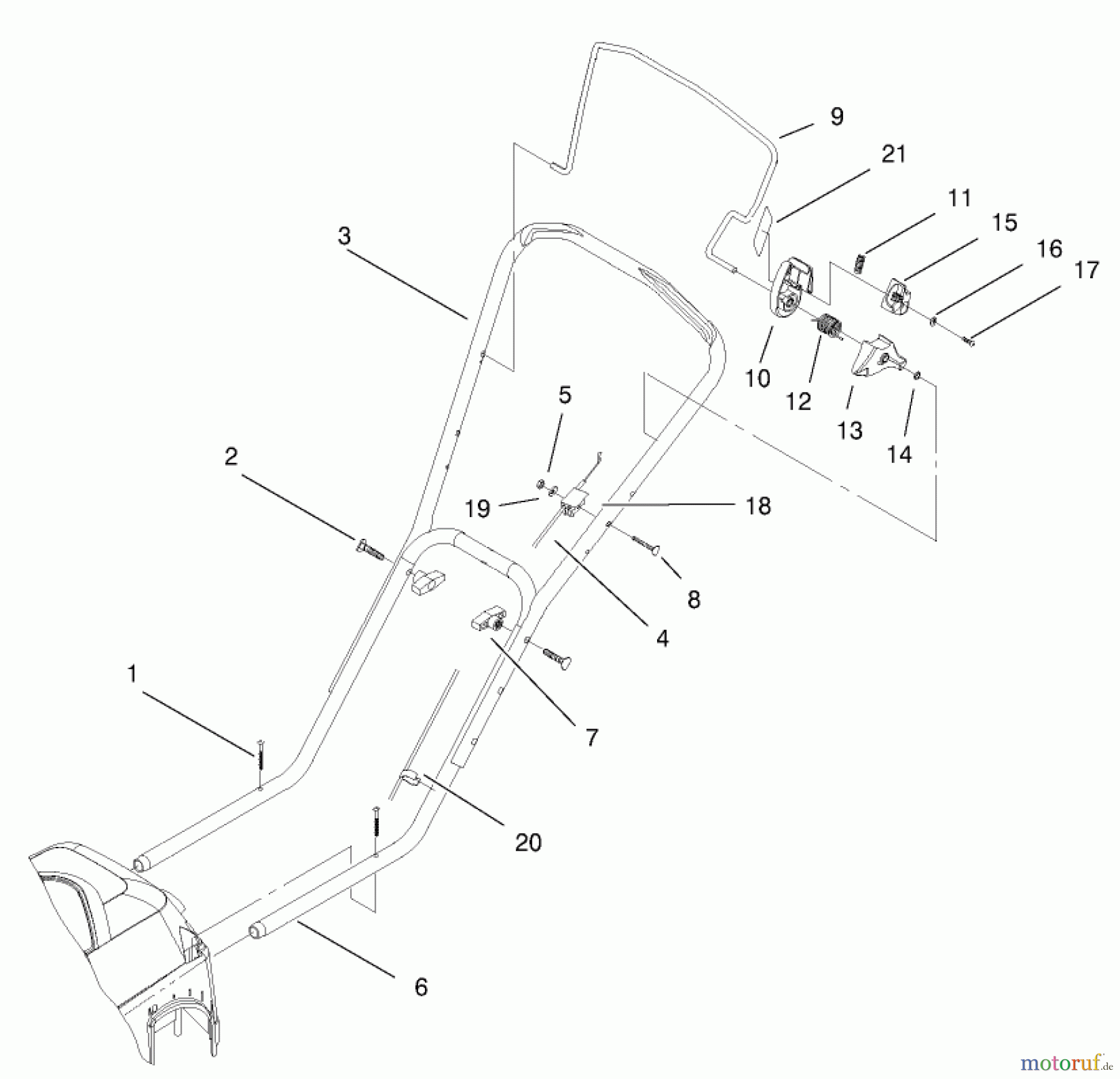 Toro Neu Mowers, Electric 21040 - Toro Carefree Cordless Lawnmower, 24V, 2001 (210000001-210999999) HANDLE AND CONTROLS ASSEMBLY