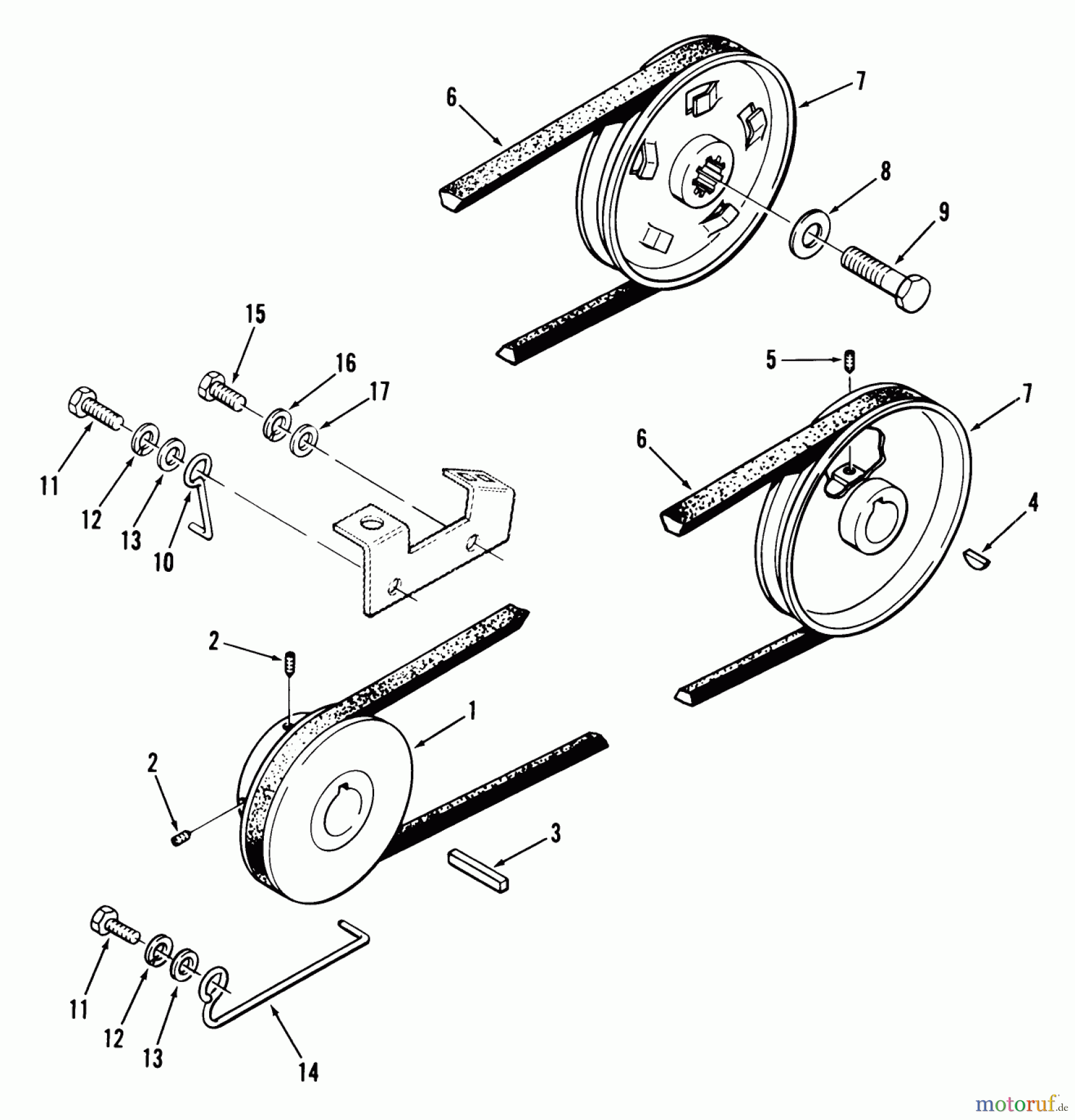 Toro Neu Mowers, Lawn & Garden Tractor Seite 1 01-10K801 (C-105) - Toro C-105 8-Speed Tractor, 1980 DRIVE BELT AND PULLEYS