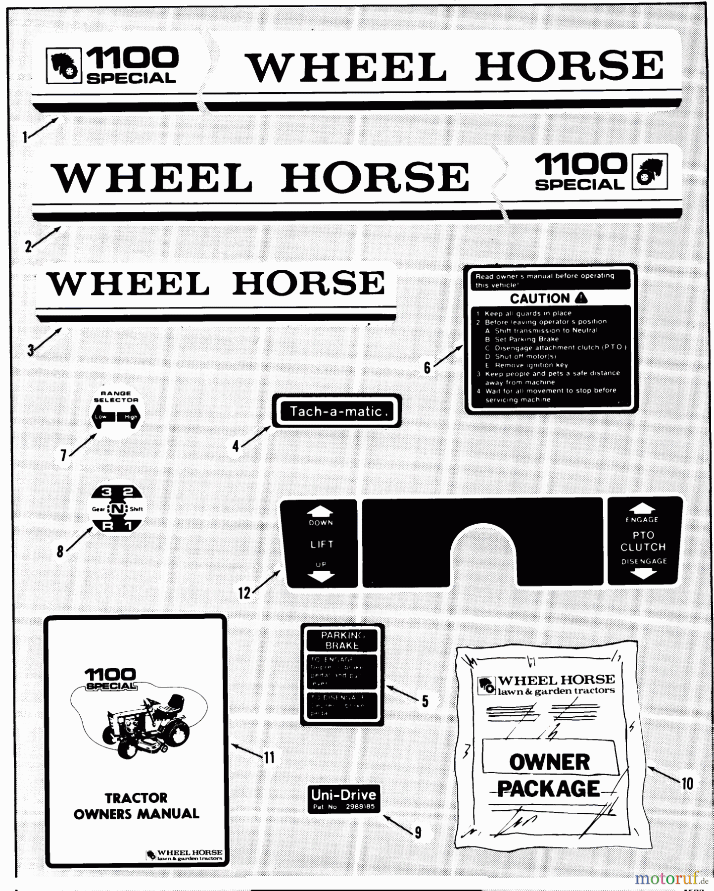 Toro Neu Mowers, Lawn & Garden Tractor Seite 1 01-11B803 (1100) - Toro 1100 Special Tractor, 1980 DECALS