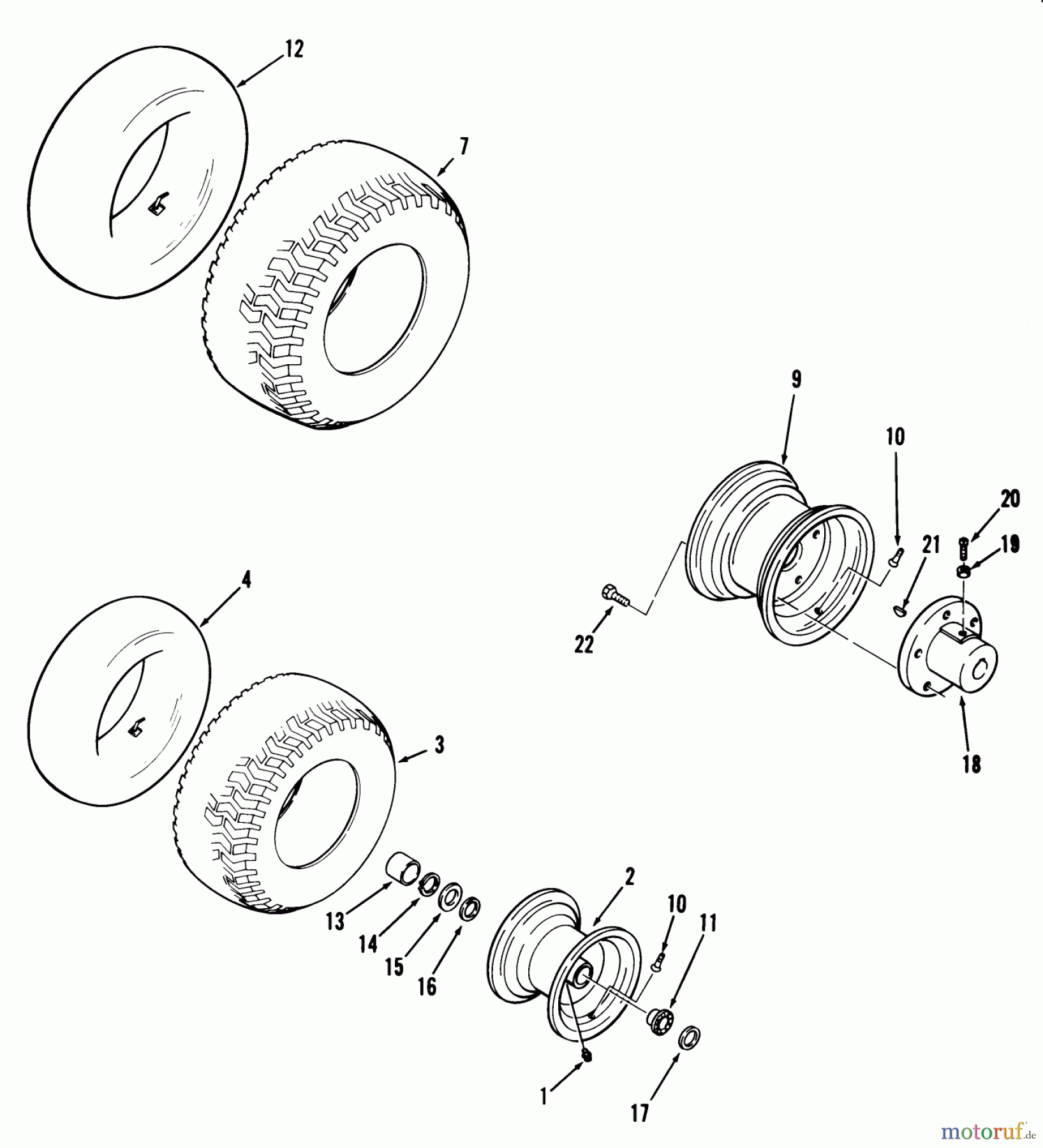 Toro Neu Mowers, Lawn & Garden Tractor Seite 1 01-11B803 (1100) - Toro 1100 Special Tractor, 1980 WHEELS AND TIRES