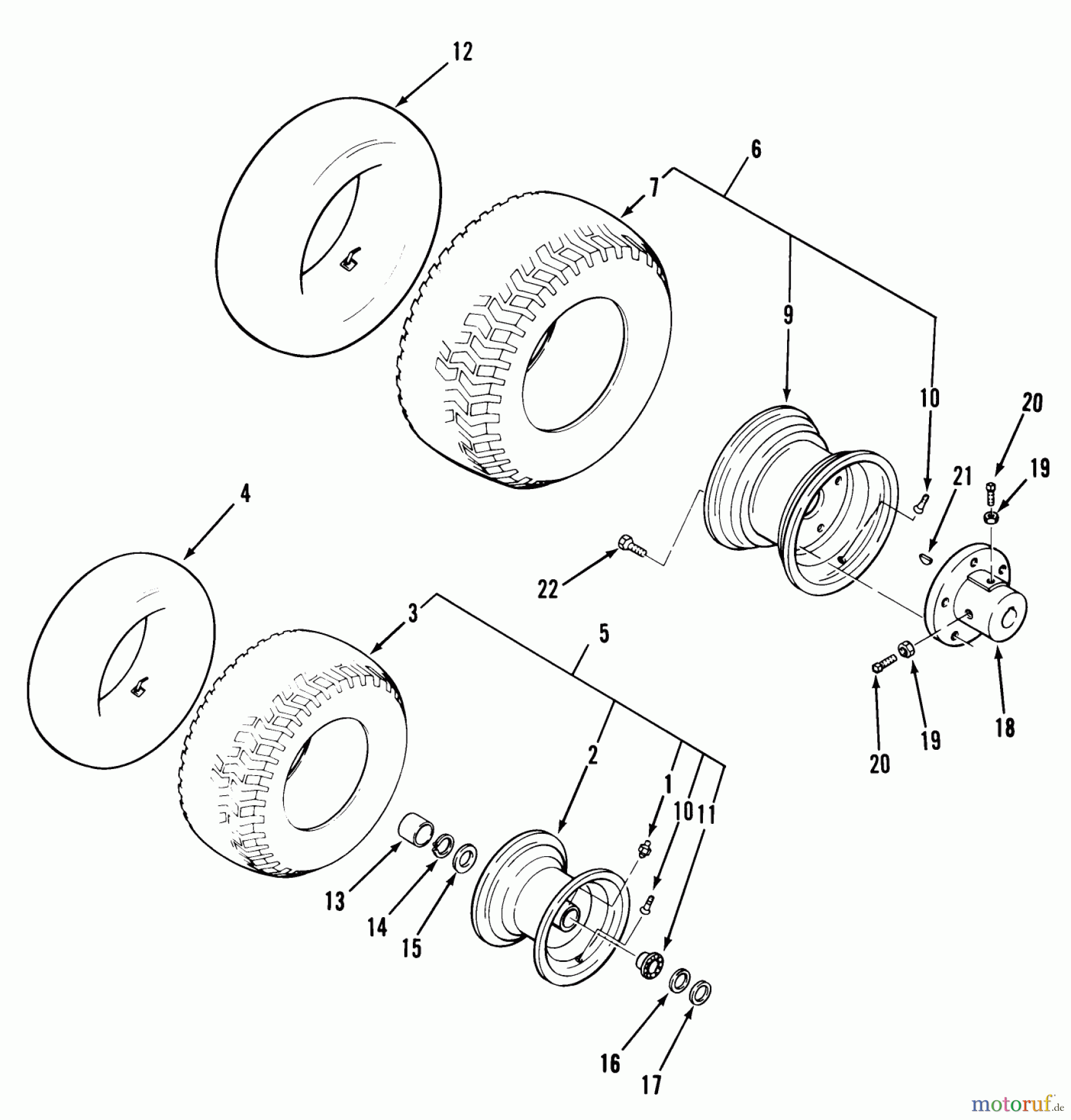 Toro Neu Mowers, Lawn & Garden Tractor Seite 1 01-11BH01 (SB-421) - Toro SB-421 8-Speed Garden Tractor, 1982 WHEELS AND TIRES