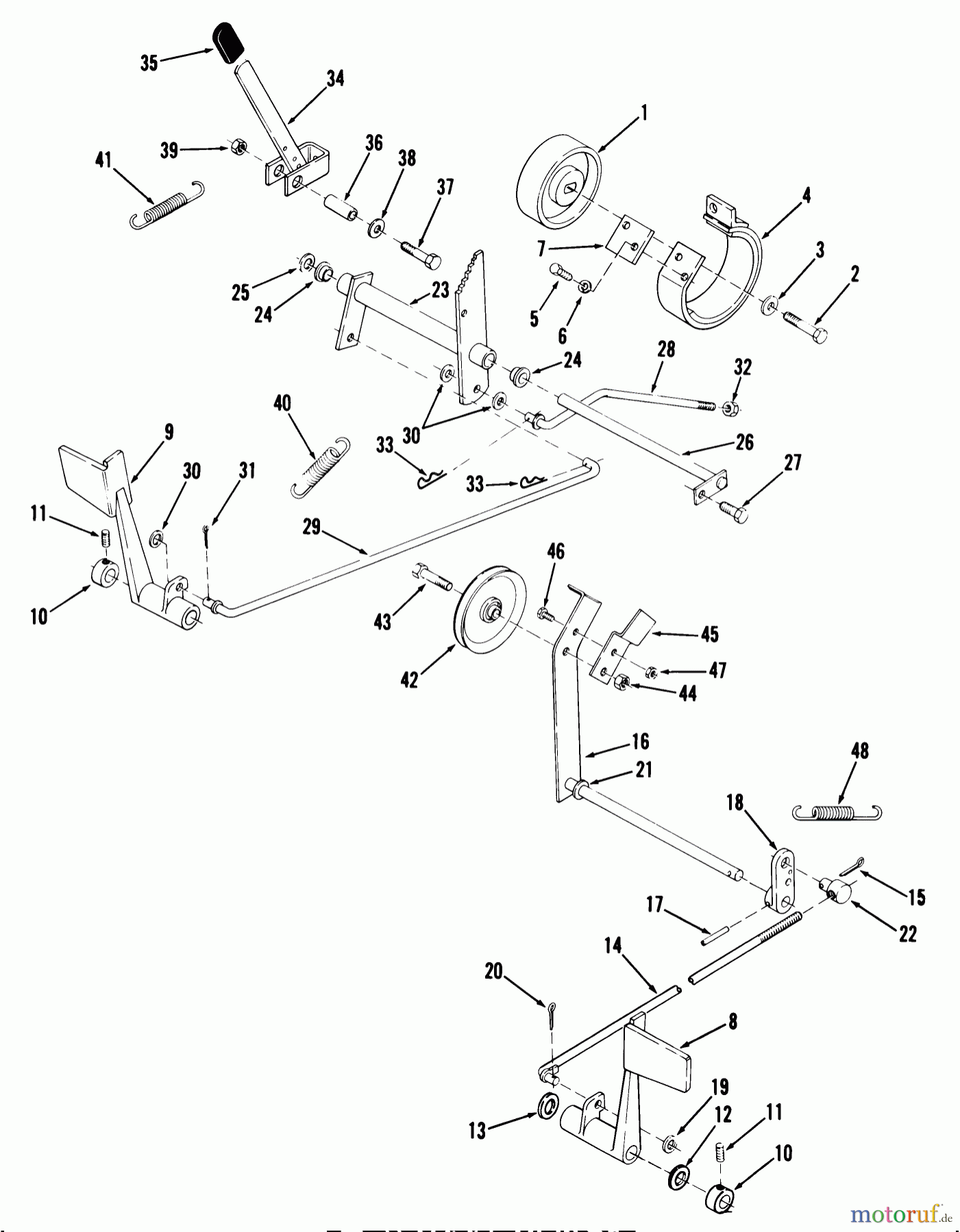 Toro Neu Mowers, Lawn & Garden Tractor Seite 1 01-14E801 (E-141) - Toro E-141 8-Speed Tractor, 1981 CLUTCH AND BRAKE LINKAGE