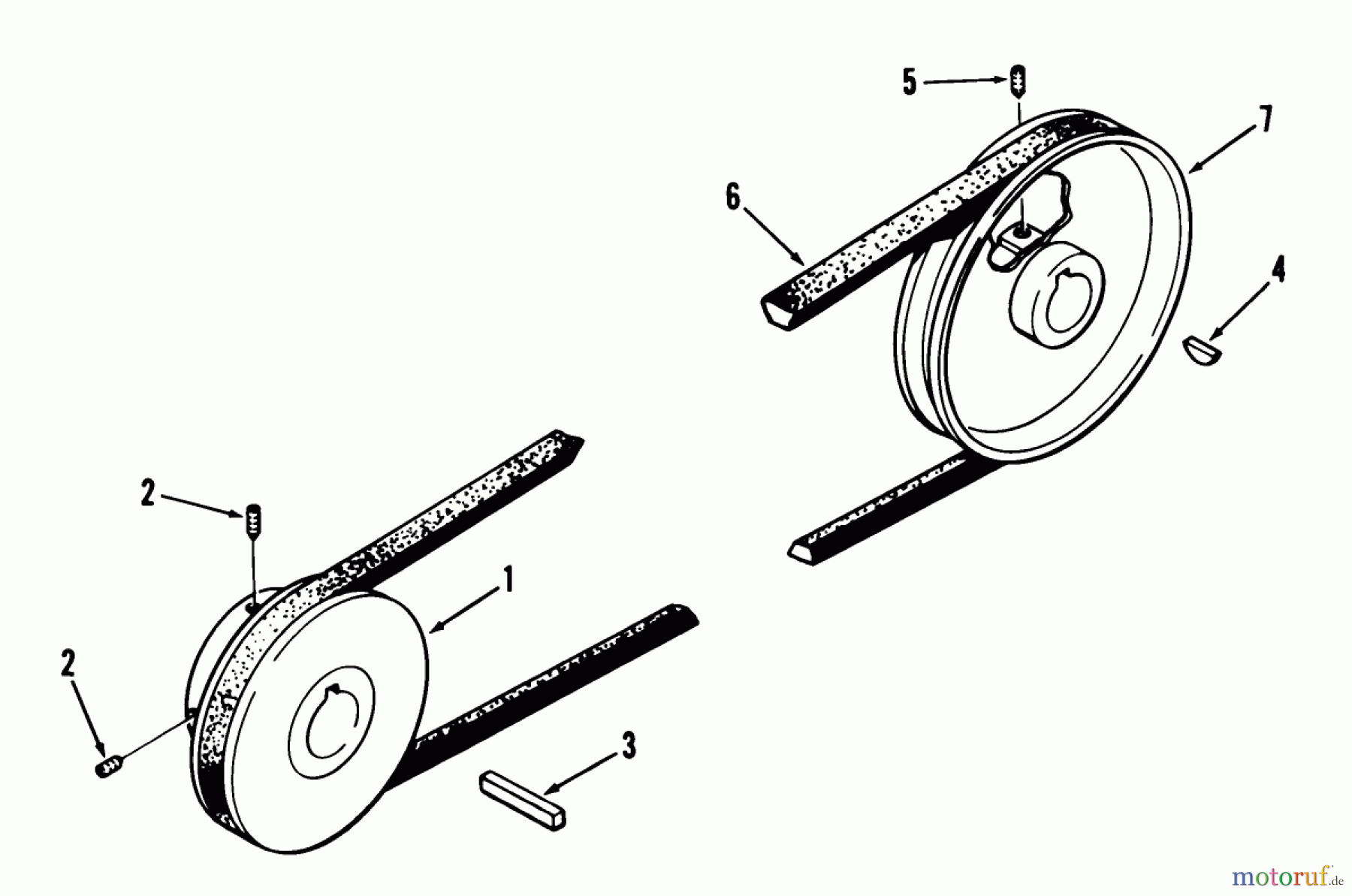 Toro Neu Mowers, Lawn & Garden Tractor Seite 1 01-14E801 (E-141) - Toro E-141 8-Speed Tractor, 1981 DRIVE BELT AND PULLEYS