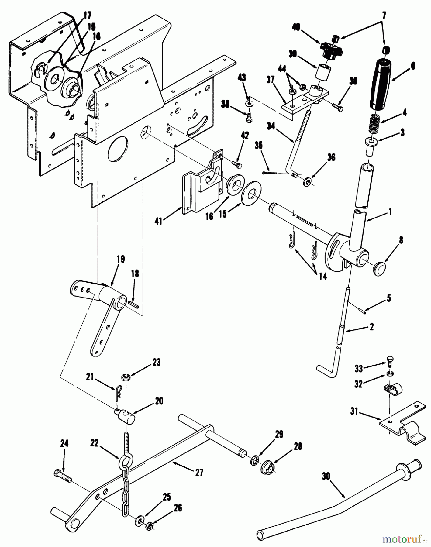 Toro Neu Mowers, Lawn & Garden Tractor Seite 1 01-14E801 (E-141) - Toro E-141 8-Speed Tractor, 1981 LIFT LINKAGE