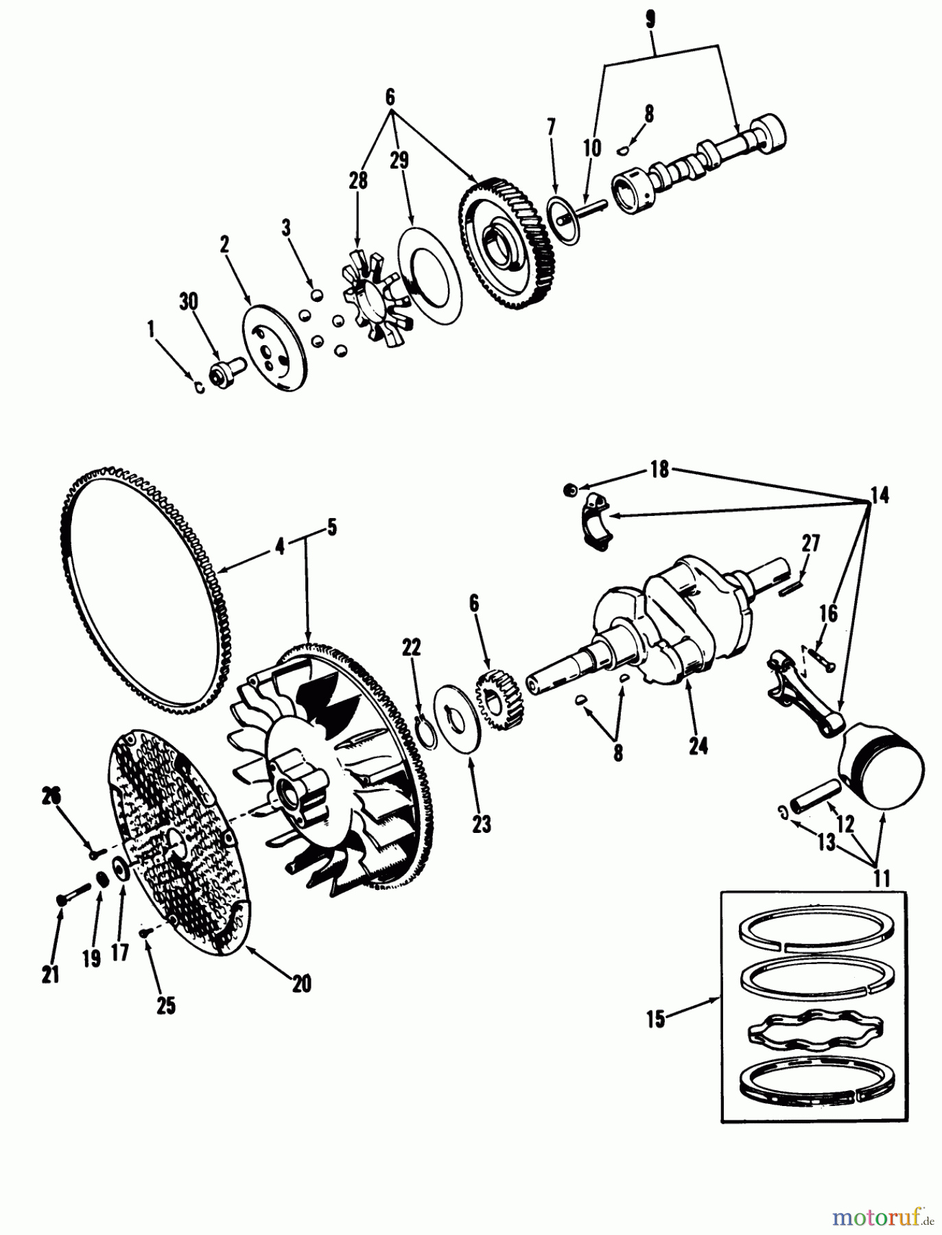 Toro Neu Mowers, Lawn & Garden Tractor Seite 1 01-16OS01 (D-160) - Toro D-160 Automatic Tractor, 1980 D-160 ONAN ENGINE, CRANKSHAFT, CAMSHAFT, PISTONS AND FLYWHEEL GROUP