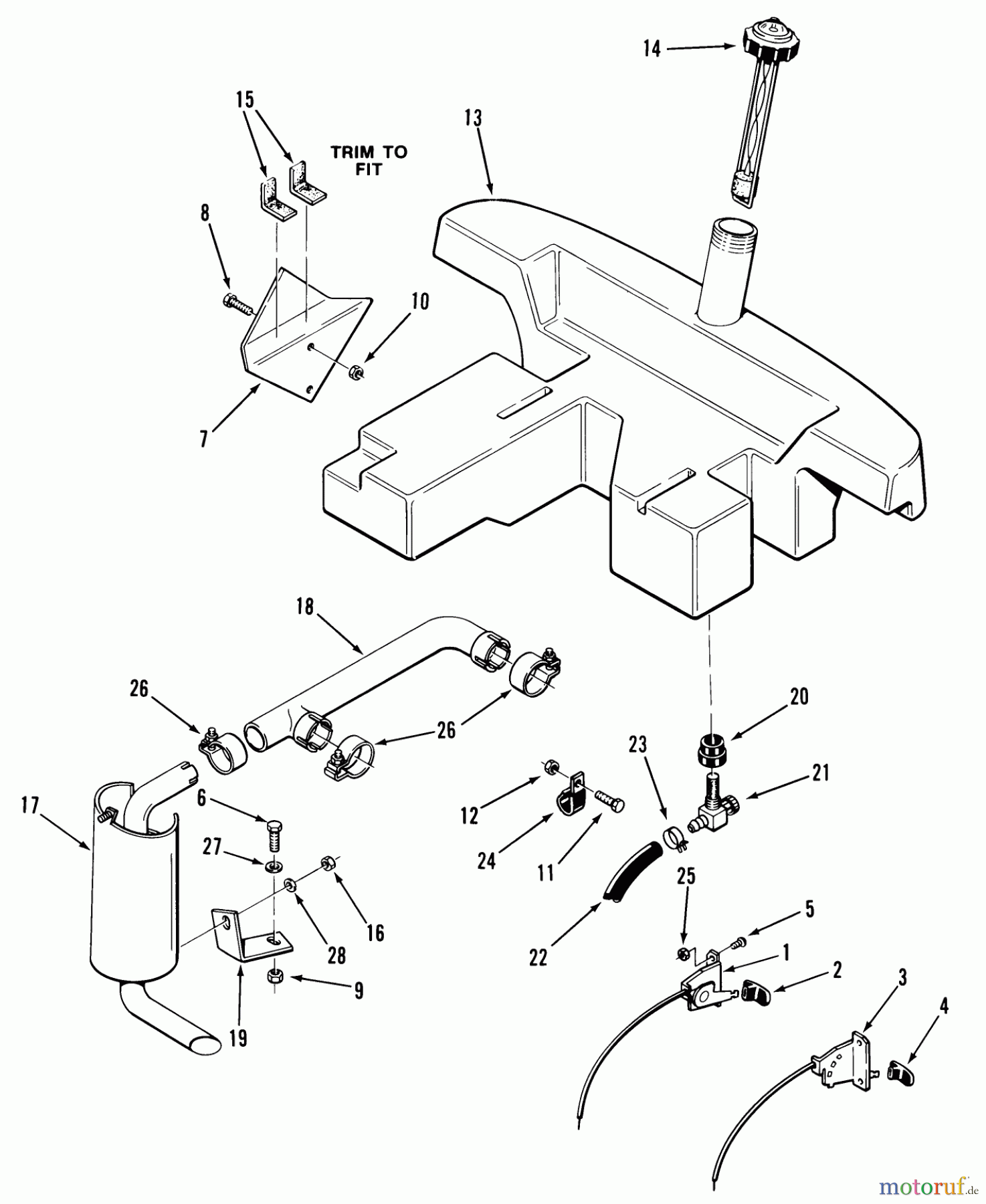 Toro Neu Mowers, Lawn & Garden Tractor Seite 1 01-19KE01 (C-195) - Toro C-195 Twin Automatic Tractor, 1982 THROTTLE, CHOKE, FUEL AND EXHAUST SYSTEM