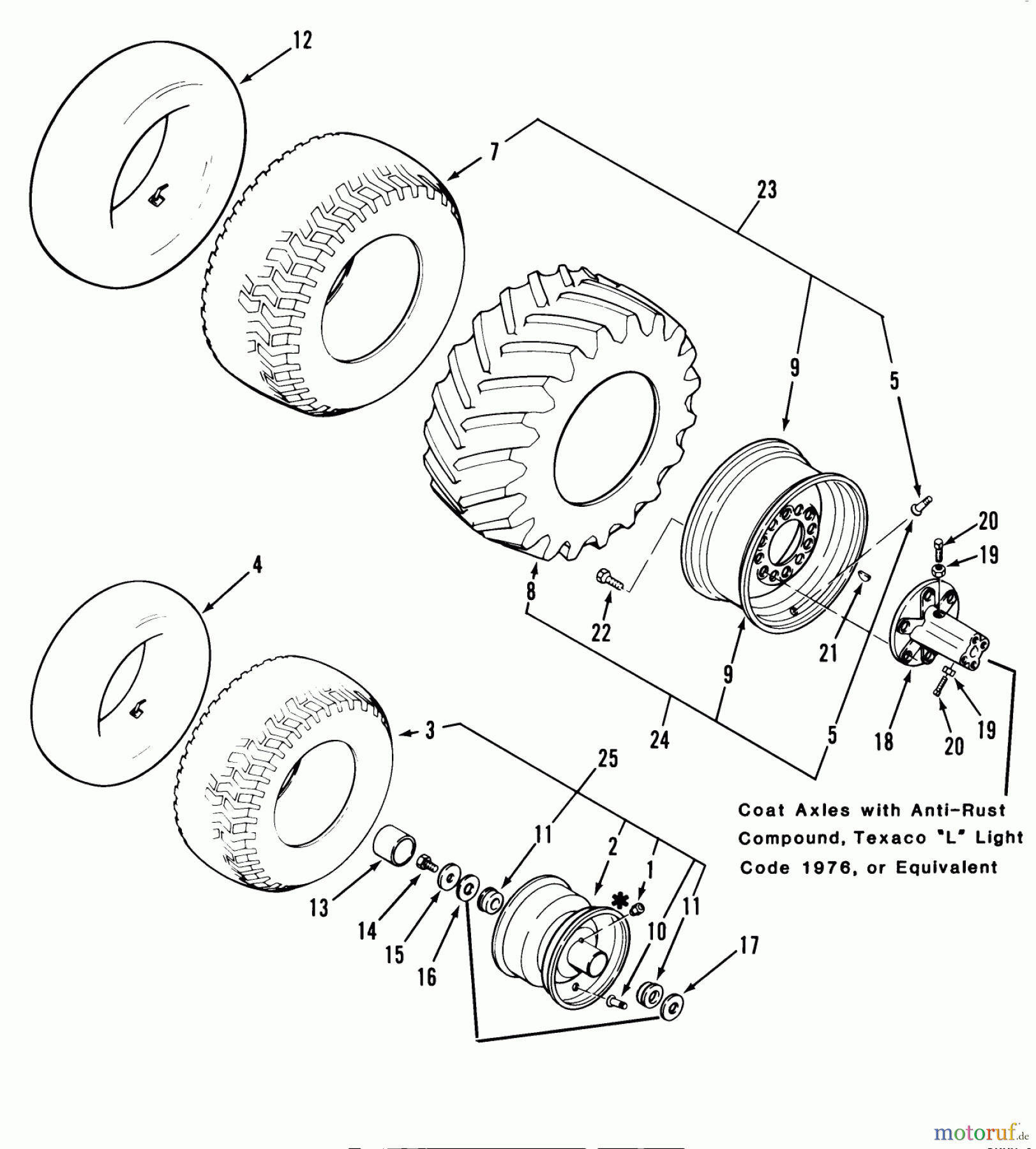 Toro Neu Mowers, Lawn & Garden Tractor Seite 1 01-19KE01 (C-195) - Toro C-195 Twin Automatic Tractor, 1982 WHEELS AND TIRES