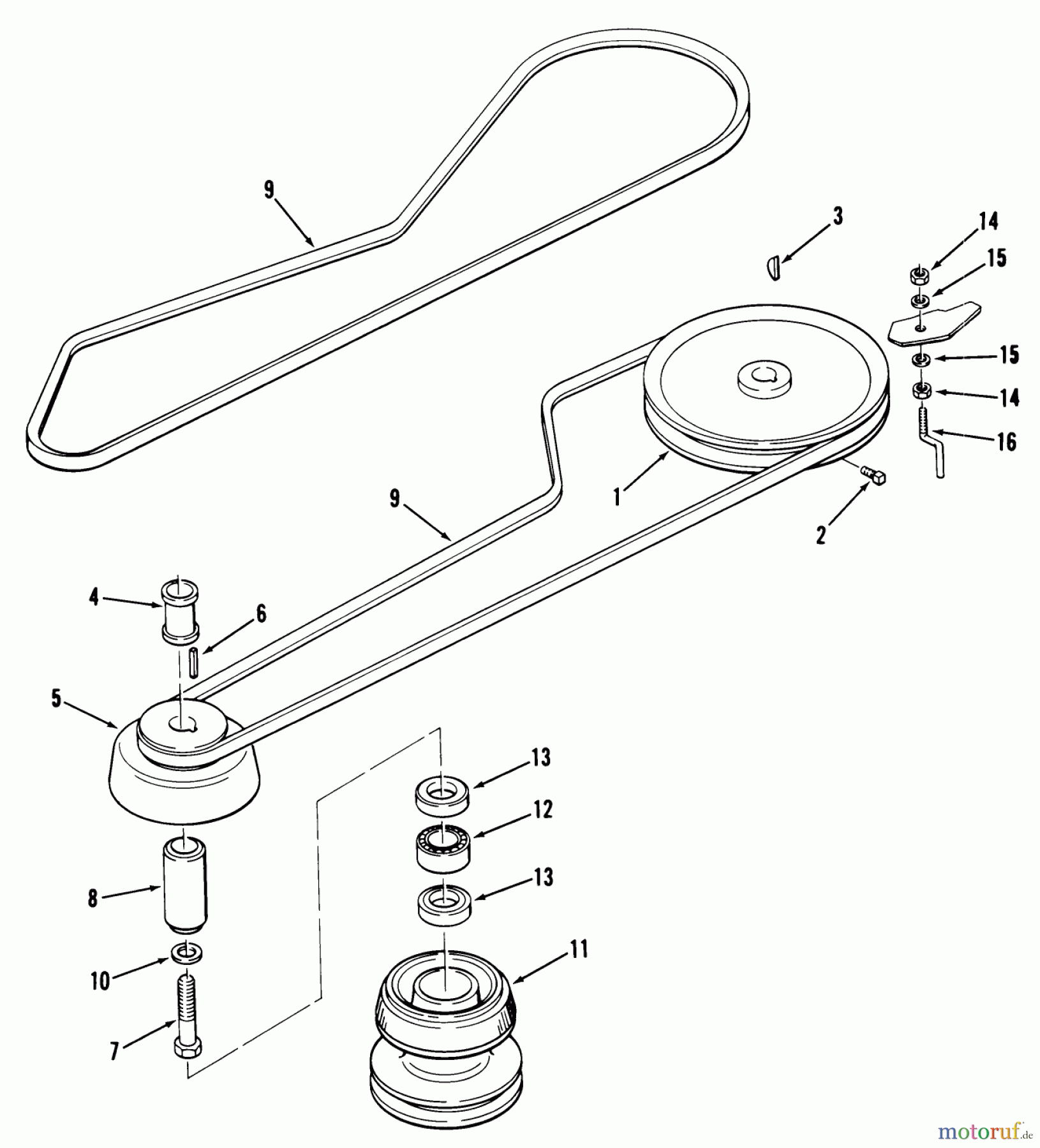 Toro Neu Mowers, Lawn & Garden Tractor Seite 1 02-11BX01 (B-112) - Toro B-112 3-Speed Tractor, 1980 DRIVE BELT AND PULLEYS