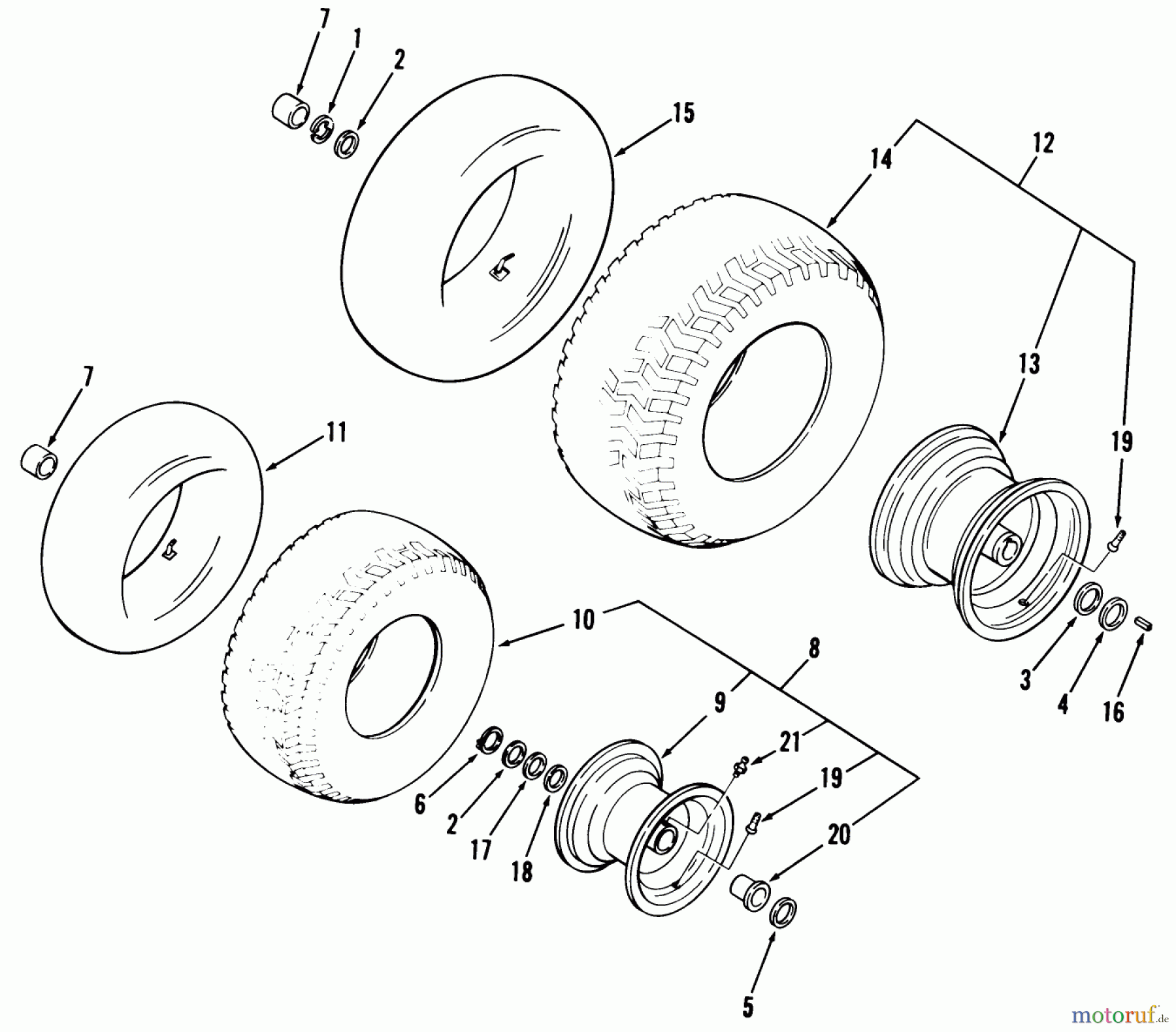 Toro Neu Mowers, Lawn & Garden Tractor Seite 1 02-11BX01 (B-112) - Toro B-112 3-Speed Tractor, 1980 WHEELS AND TIRES