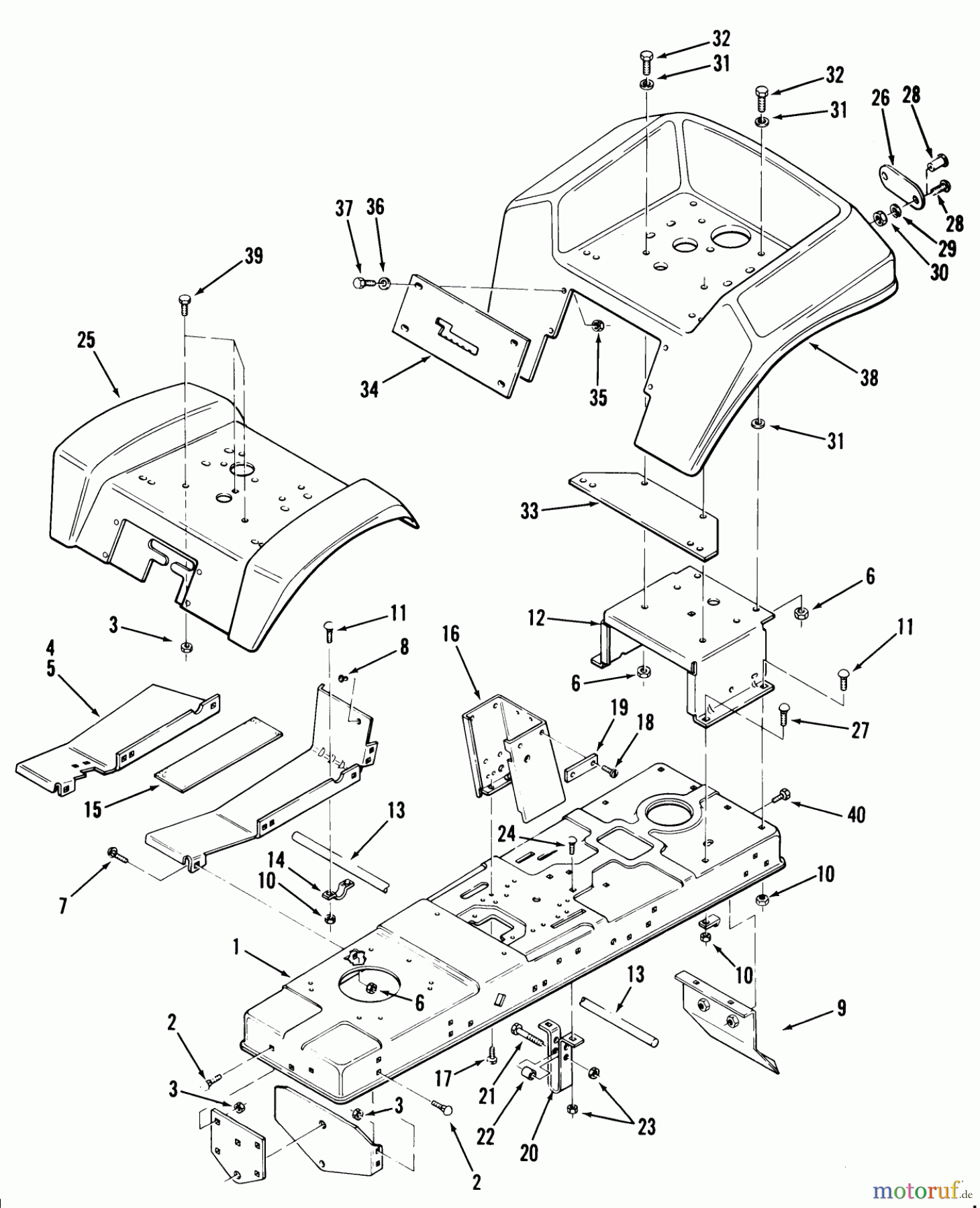 Toro Neu Mowers, Lawn & Garden Tractor Seite 1 02-16BP02 (B-165) - Toro B-165 Twin 5-Speed Tractor, 1981 FRAME, SHEET METAL AND COVERS #3