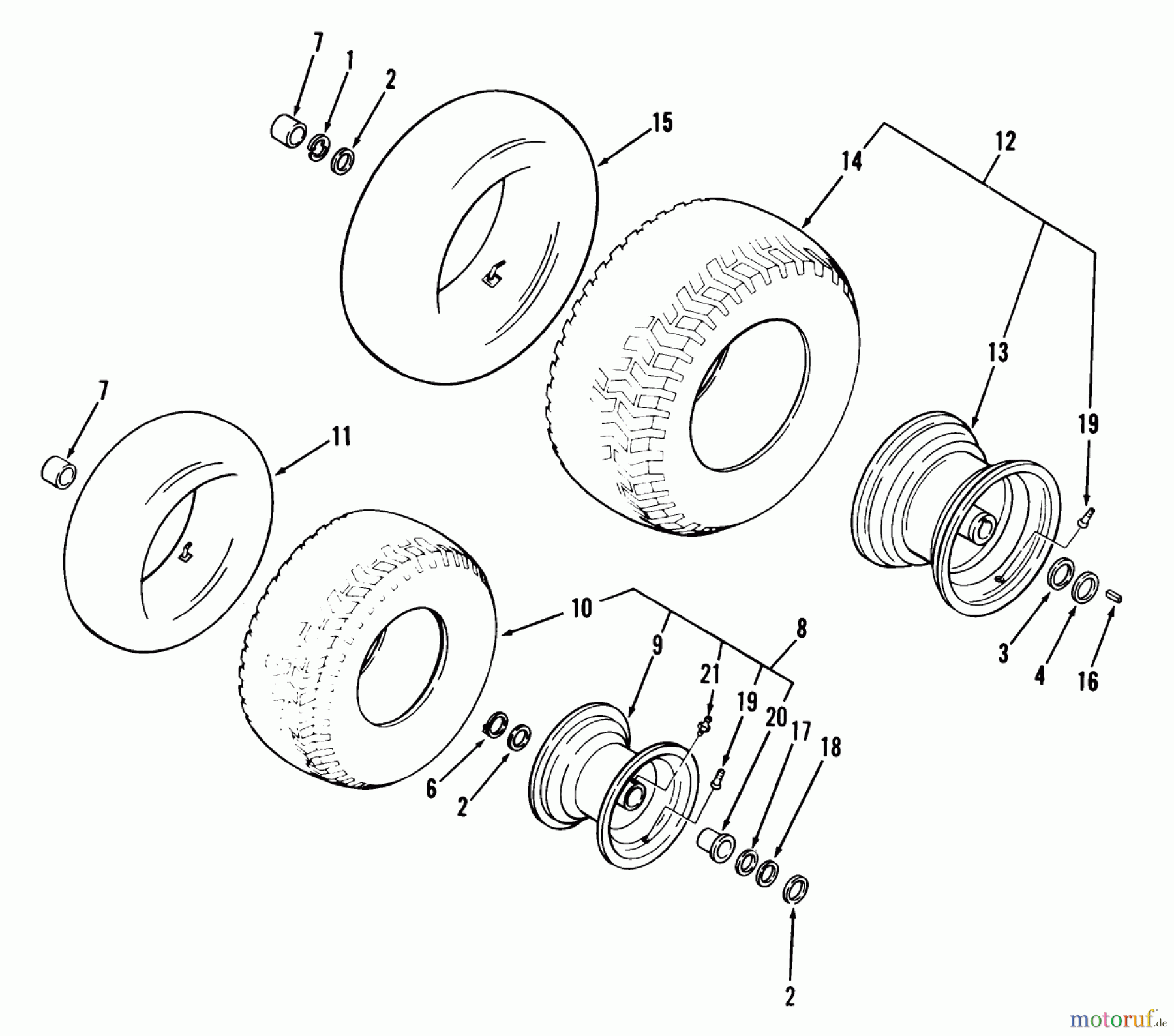 Toro Neu Mowers, Lawn & Garden Tractor Seite 1 02-11BH01 (SB-371) - Toro SB-371 3-Speed Lawn Tractor, 1982 WHEELS AND TIRES