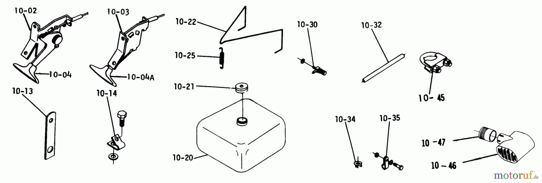  Toro Neu Mowers, Lawn & Garden Tractor Seite 1 1-0141 (B-80) - Toro B-80 4-Speed Tractor, 1975 B-100 PARTS MANUAL 10.000 FUEL AND EXHAUST SYSTEMS (FIG. 10)