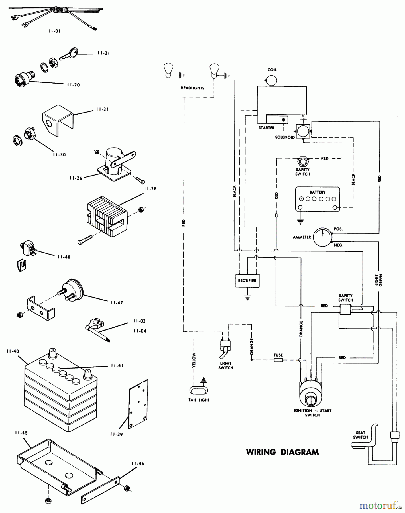 Toro Neu Mowers, Lawn & Garden Tractor Seite 1 1-0141 (B-80) - Toro B-80 4-Speed Tractor, 1975 B-100 PARTS MANUAL 11.000 ELECTRICAL SYSTEM (FIG. 11)